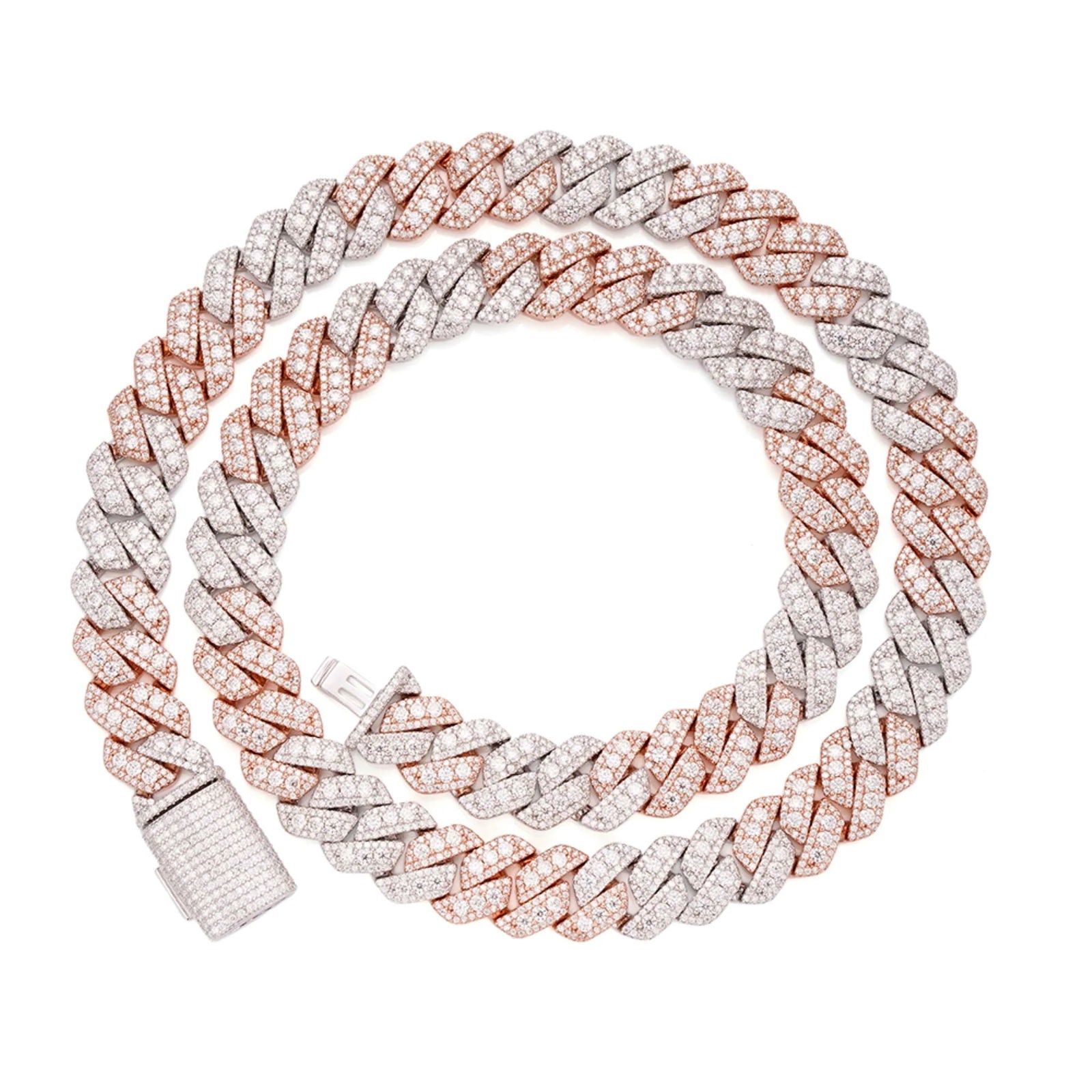 12MM Moissanite Iced Out Cuban Chain Necklace - 2 Tone Rose Gold & 925 Sterling Silver Icy Bling Jewelry for Men & Women | Perfect for Parties, Weddings & Everyday Luxury