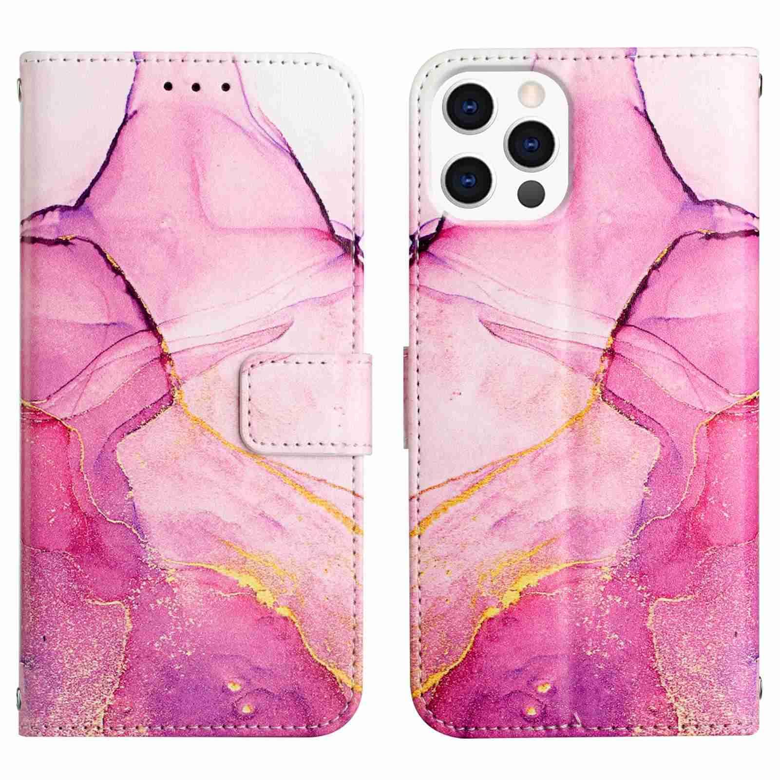 Skyhewen iPhone 15 Pro Case - Marble Design PU Leather Wallet Cover with Magnetic Clasp, Shockproof Flip Phone Case with Card Holder & Kickstand, TPU Inner Shell Bumper Protection for iPhone 15 Pro (Pink & Purple) - Perfect for Work, Travel & Everyday Use