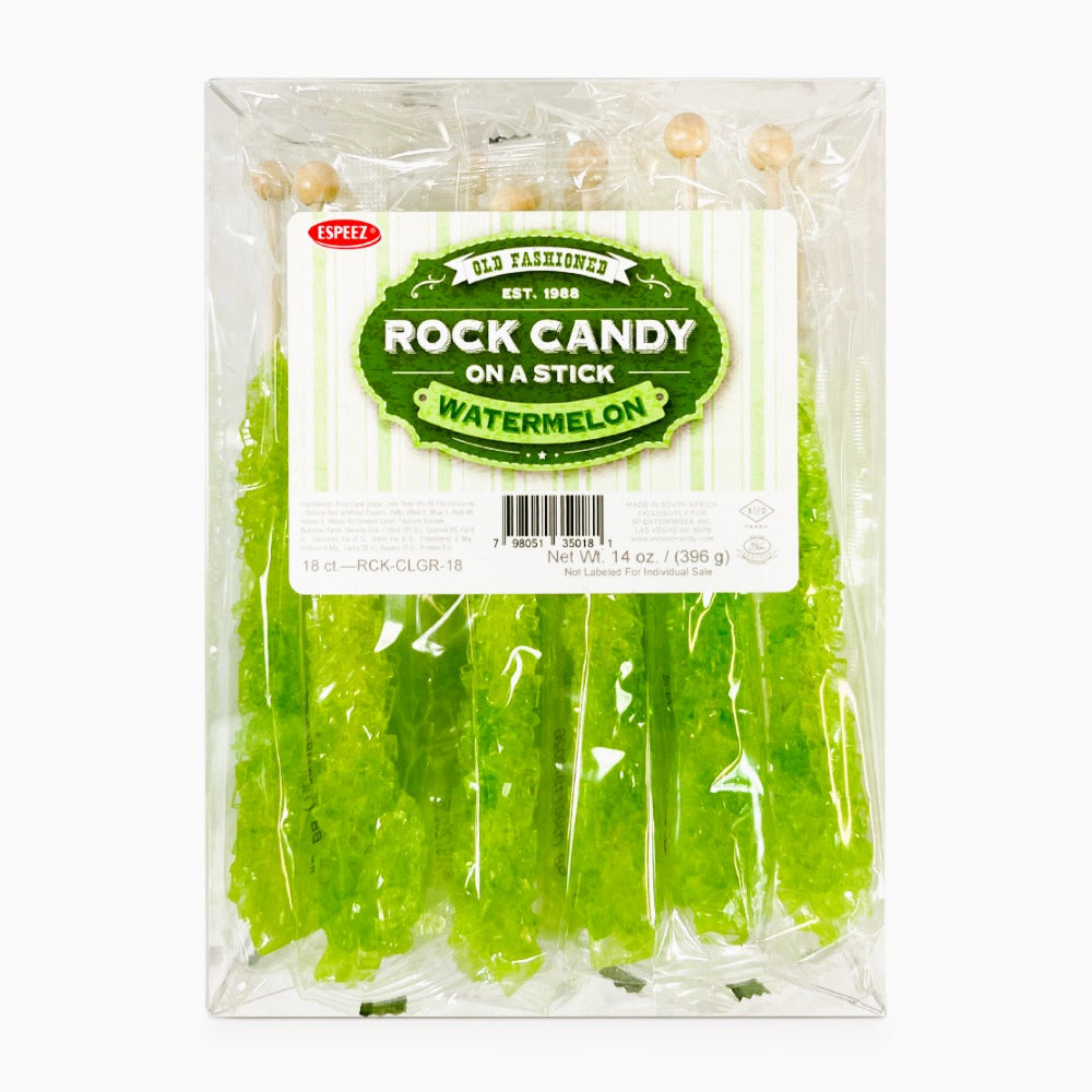 Espeez Old Fashioned Rock Candy Sticks - Light Green, 18 Count Box | Vintage Hard Candy for Parties, Gifts & Dessert Decorations