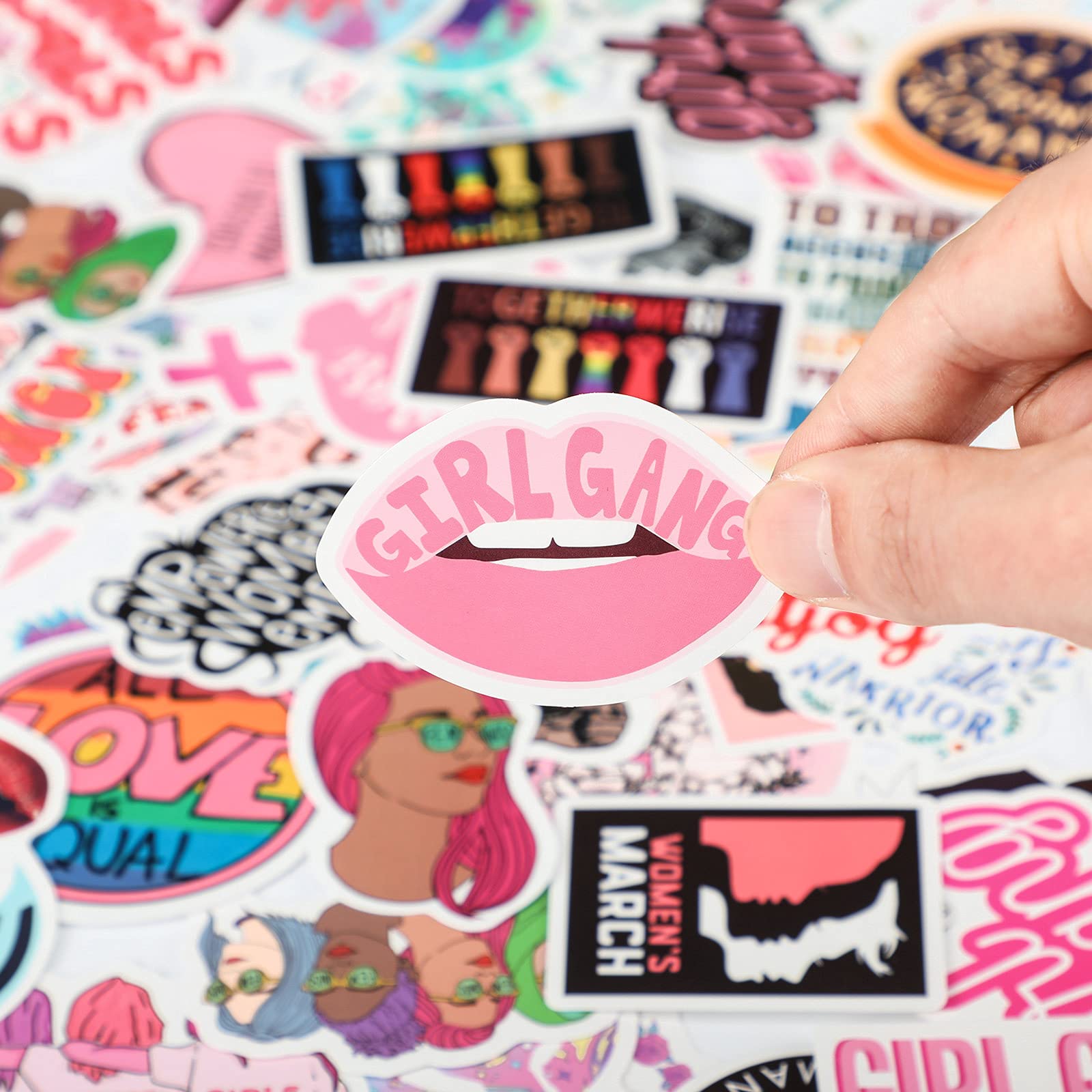 Feminist Stickers 150pcs - Waterproof Vinyl for Water Bottles, Laptops & Luggage - Women Empowerment & Breast Cancer Awareness