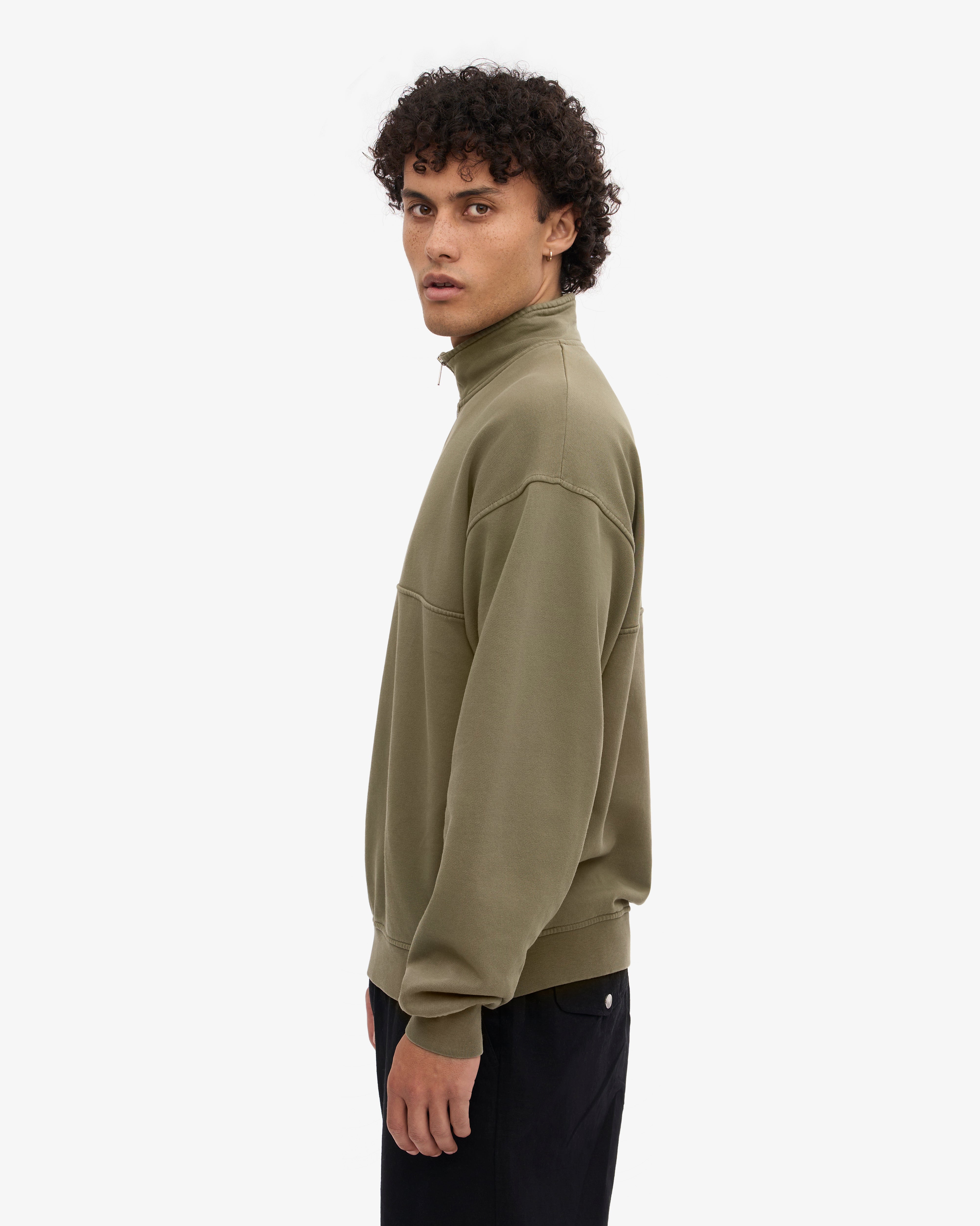 Organic Quarter Zip Sweatshirt for Men & Women | Soft & Comfortable Pullover | Dusty Olive Green | Perfect for Outdoor Activities & Casual Wear