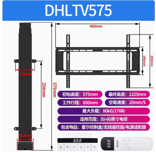 DIHOOL 30-100 Inch TV Electric Lift Stand - Hidden Telescoping Floor Cabinet with Wireless Remote Control for Living Room, Bedroom & Home Theater Setup