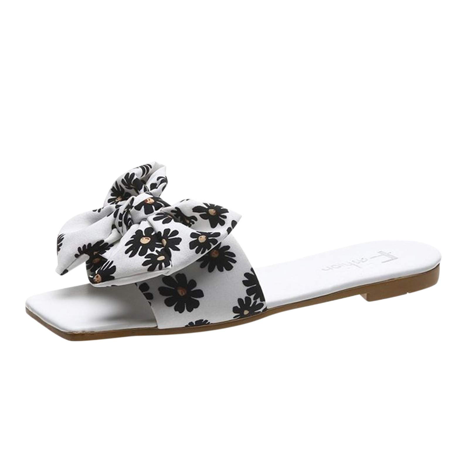 **Elegant Women's Summer Sandals - Breathable Open-Toe Flat Flip Flops with Bowknot Design | Comfortable & Stylish for Beach, Pool, and Casual Wear | Size 8**
