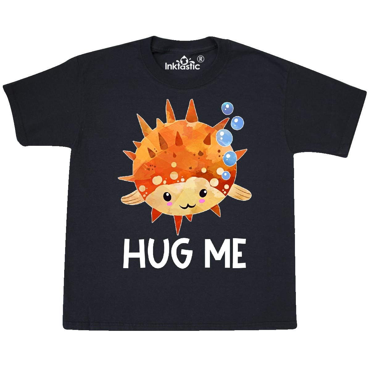 Inktastic Hug Me Cute Pufferfish with Bubbles Youth T-Shirt | Funny Kids Graphic Tee | Soft Cotton Casual Wear for Boys & Girls | Perfect for School, Playdates & Family Outings
