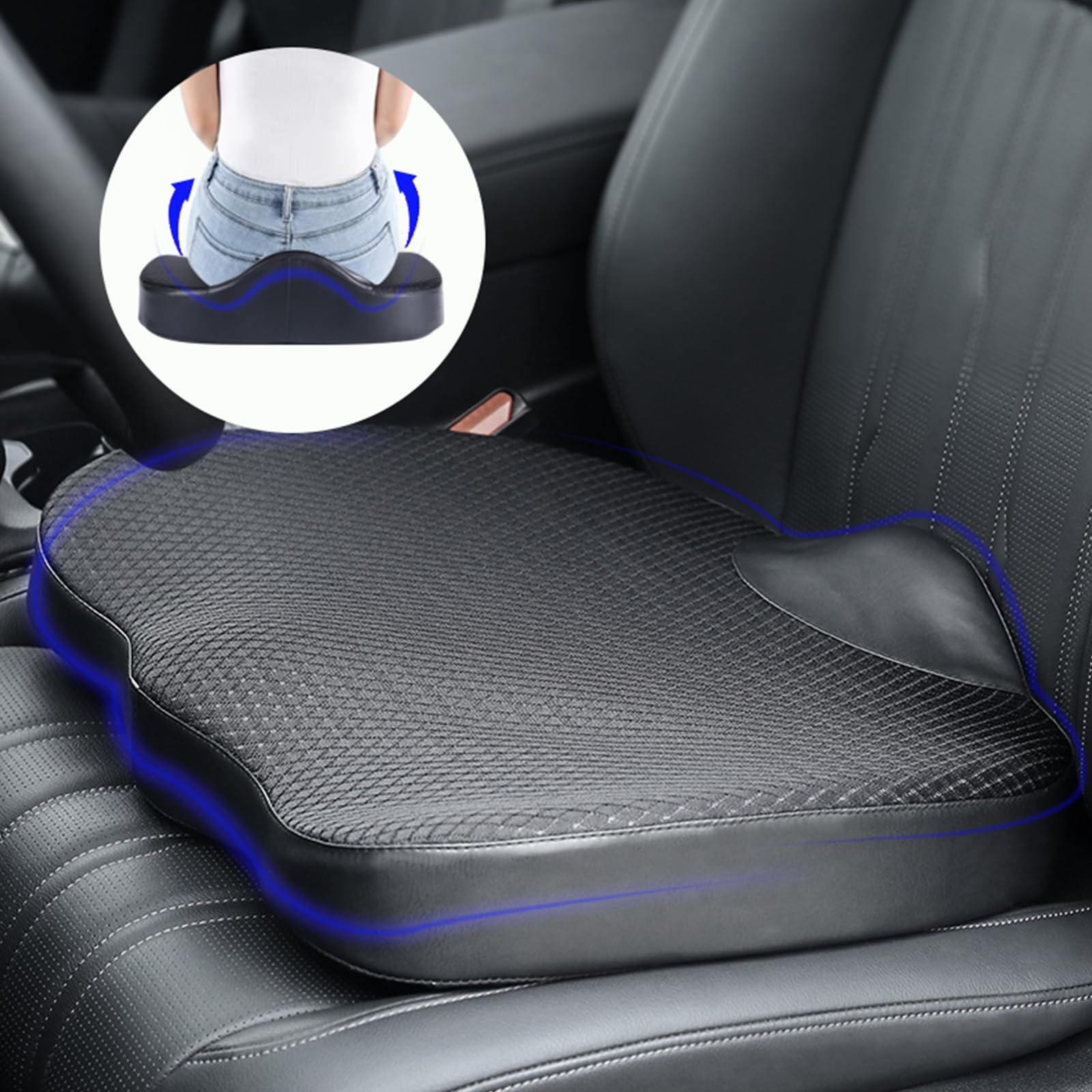 Memory Foam Seat Cushion for Car & Office - Coccyx Pain Relief, Orthopedic Comfort for Drivers & Desk Workers - Black Ergonomic Support Cushion - Perfect for Long Drives & Workdays