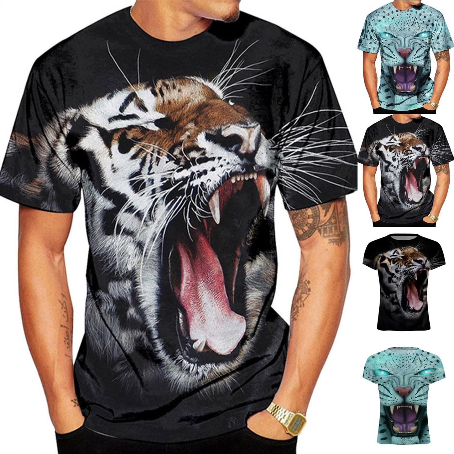 Men's Short Sleeve Graphic T-Shirt - Tiger Animal Print Crewneck Casual Tee for Summer, Streetwear & Everyday Outfits