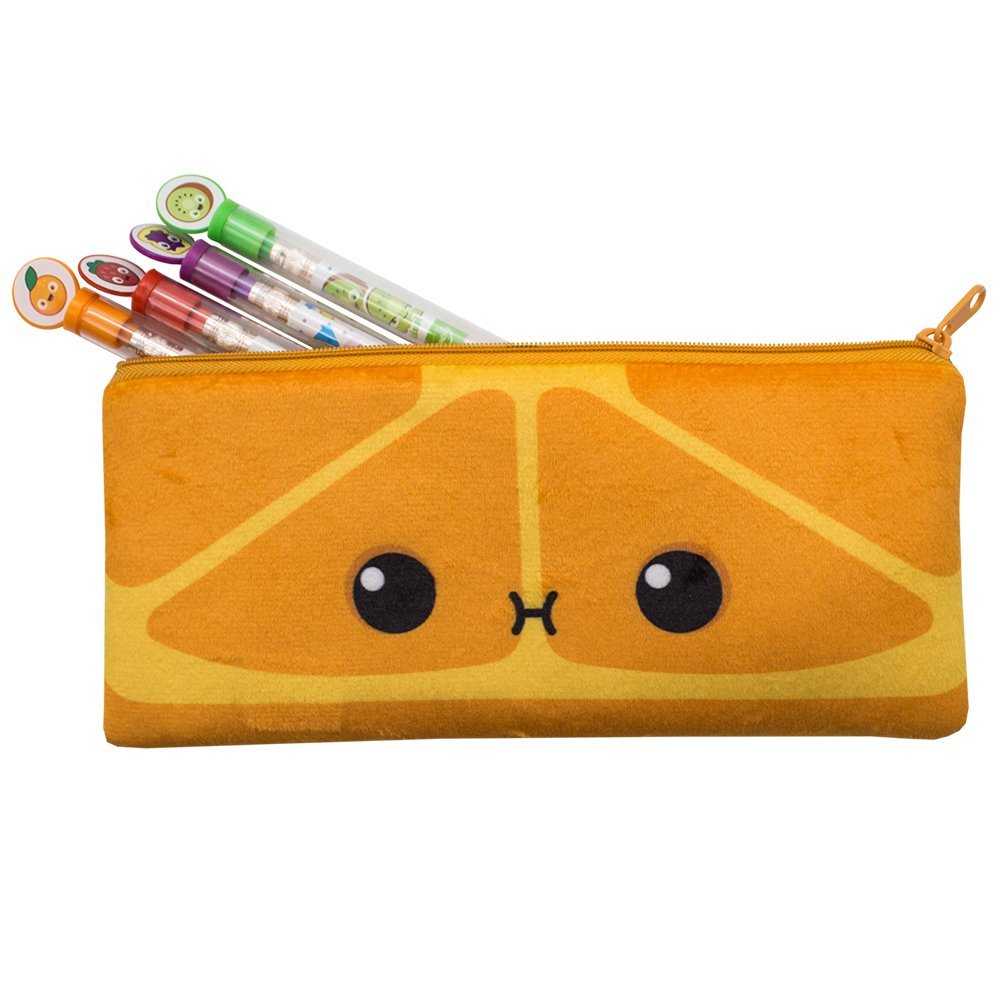 Cutie Fruities Scented Pencil Pouch - Orange & Apple Aroma - Kids School Supplies, Classroom Rewards & Teacher Gifts by Scentco - Perfect for Back to School, Homework Organization & Student Incentives