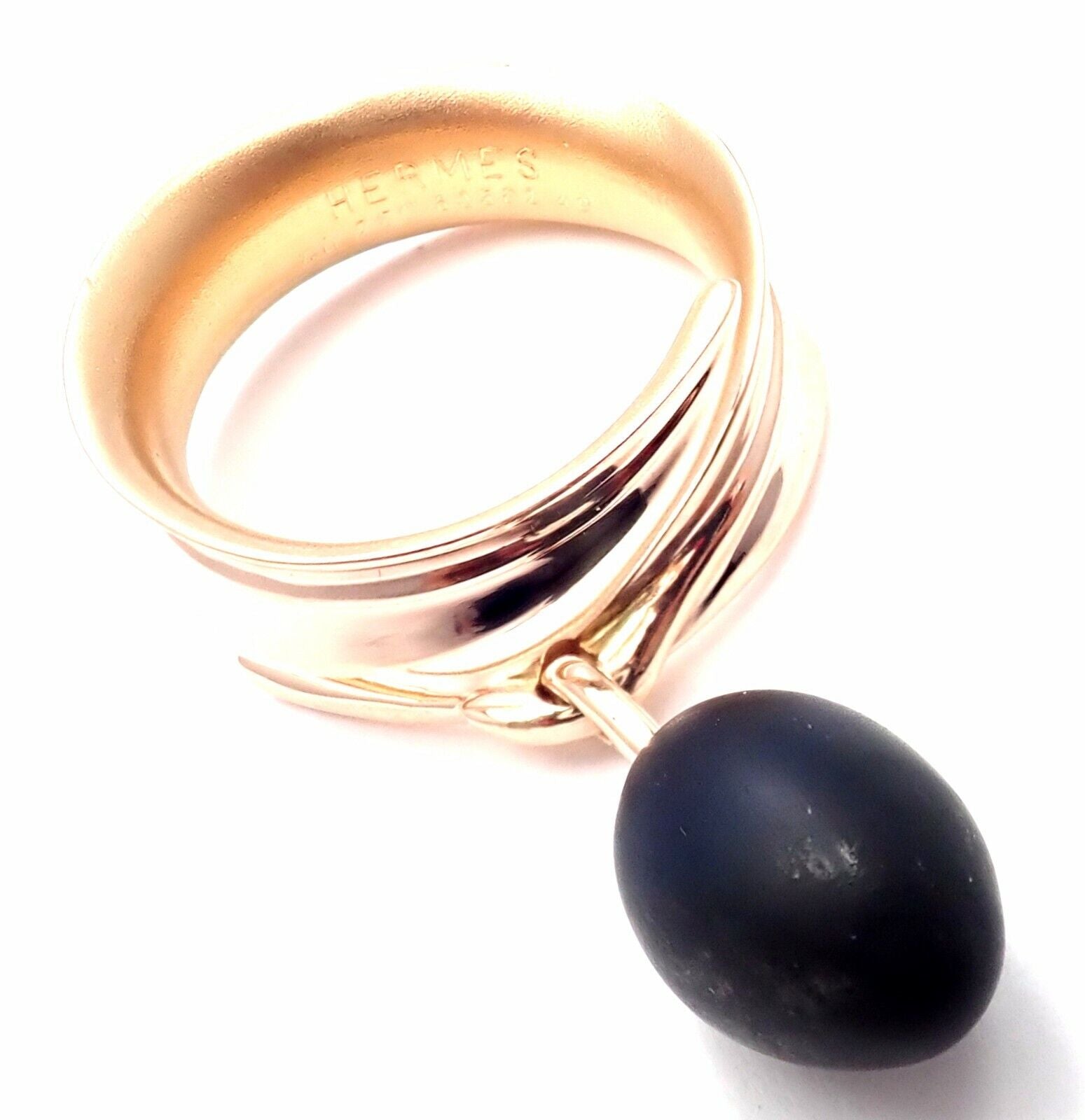 Authentic Hermes Olive 18K Rose Gold Wood Band Ring - Luxury Designer Jewelry for Women, Perfect for Weddings, Anniversaries & Special Occasions