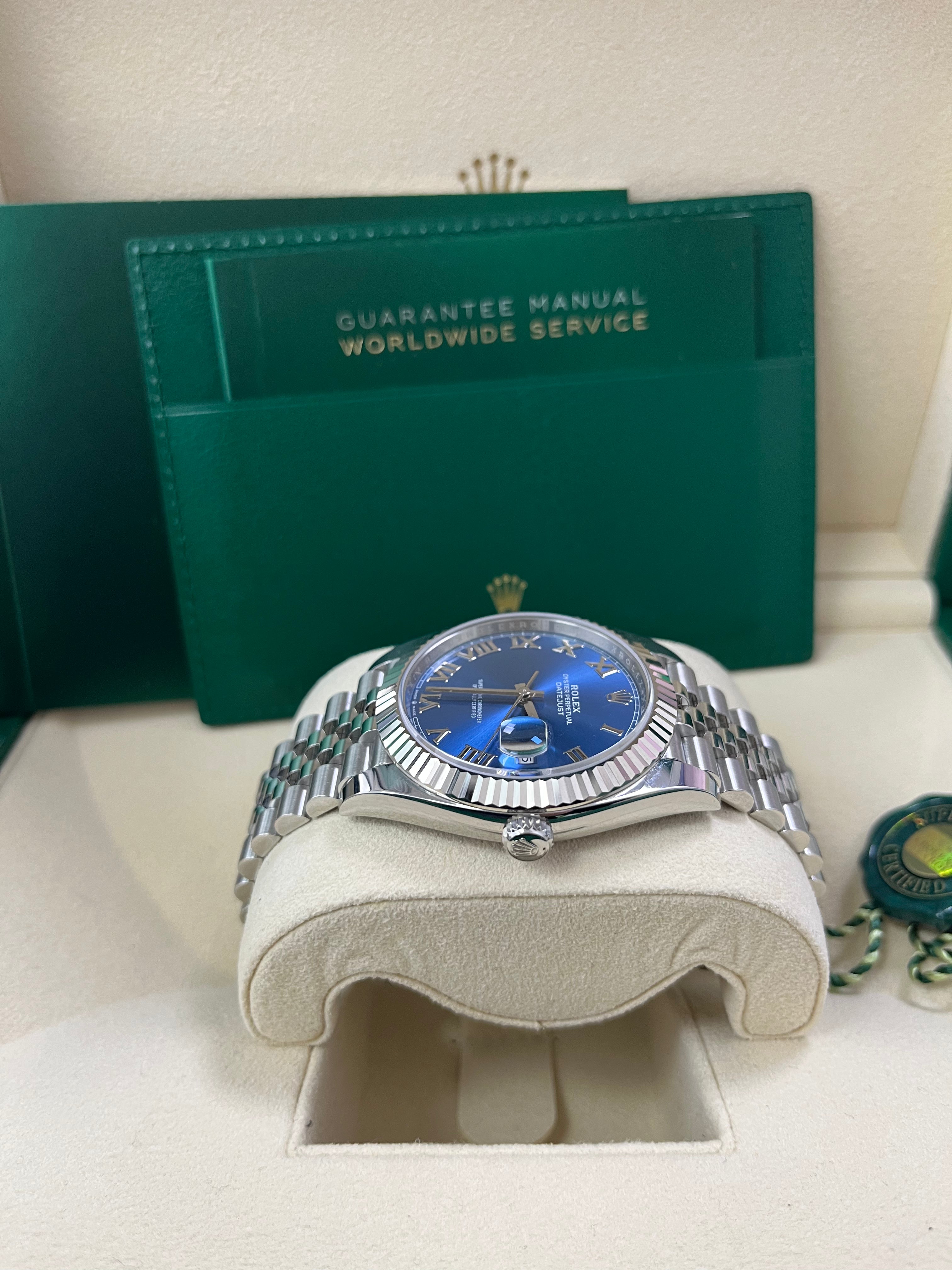 Rolex Datejust 41 Two Tone White Gold & Steel Watch - Blue Roman Dial, Fluted Bezel (Ref# 126334) | Luxury Dress Watch for Men, Business & Formal Occasions