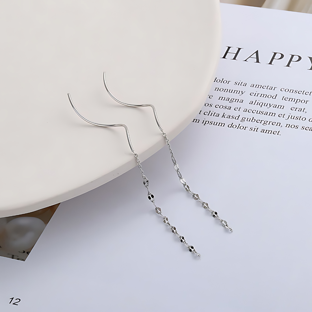 Minimalist Lip Chain Tassel Spiral Earrings for Women - Trendy Boho Chic Dangle Ear Jewelry | Perfect for Parties, Weddings & Everyday Wear | R0624