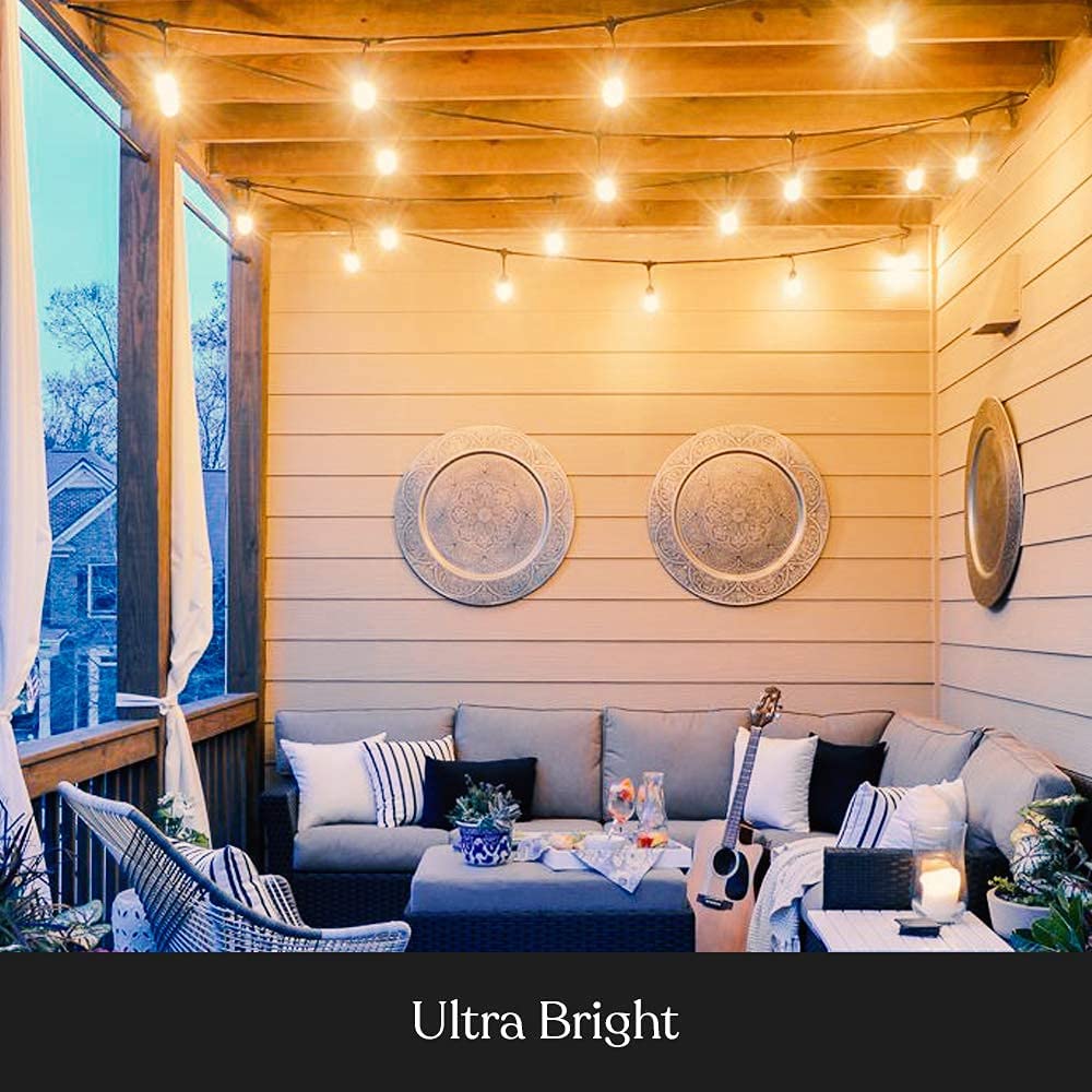 Brightech Ambience Pro Commercial Grade Waterproof Outdoor String Lights - 48 Ft Dimmable Edison Bulbs with 15 Warm White 11W Bulbs for Patio, Backyard, Porch & Garden Decor - Perfect for Weddings, Parties & Outdoor Dining