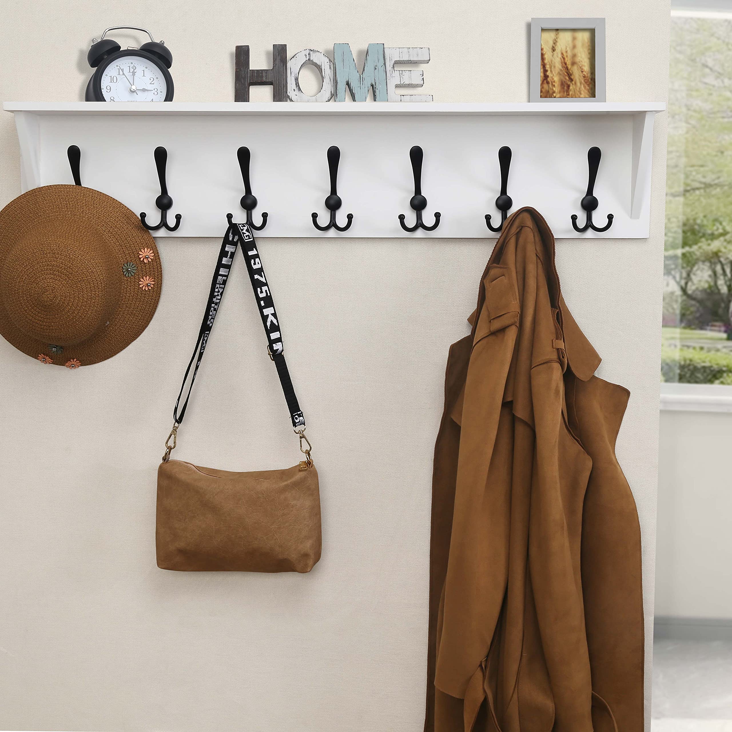 Durable Wall Mounted Coat Rack with 7 Triple Hooks - 35