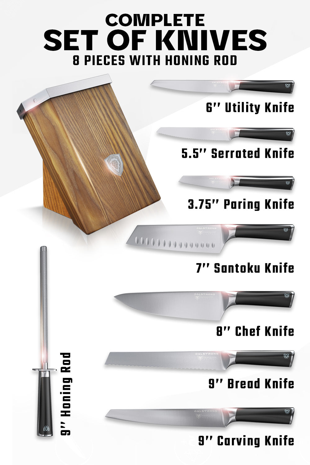 Dalstrong Vanquish Series 8-Piece Knife Block Set - NSF Certified High-Quality Kitchen Knives for Professional Chefs & Home Cooking