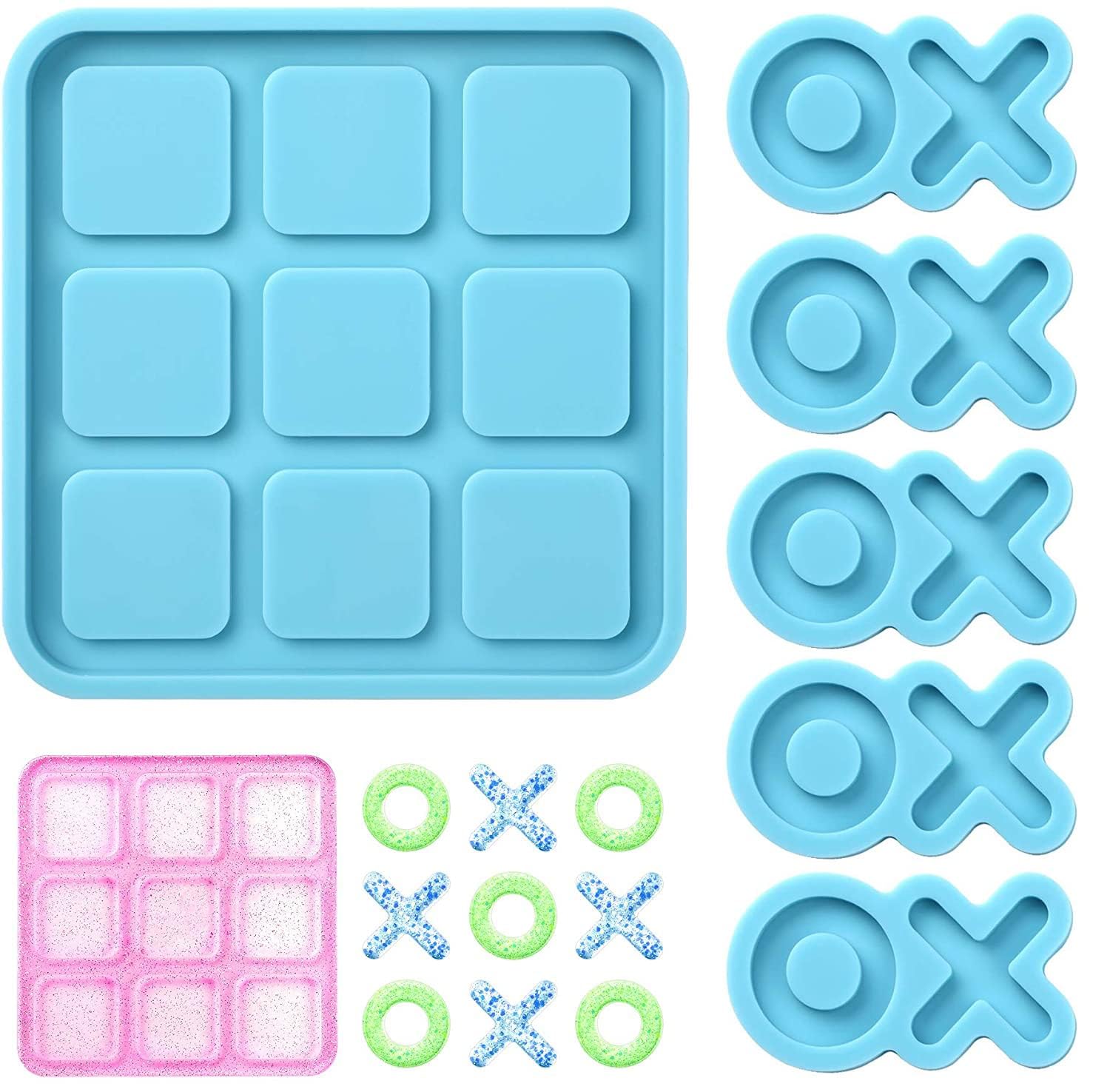 Tic Tac Toe Resin Mold Set with 5 Chess Pieces - DECYOOL XO Board Game Silicone Molds for DIY Resin Casting & Tabletop Game Making - Perfect for Crafting, Home Decor, and Family Game Night