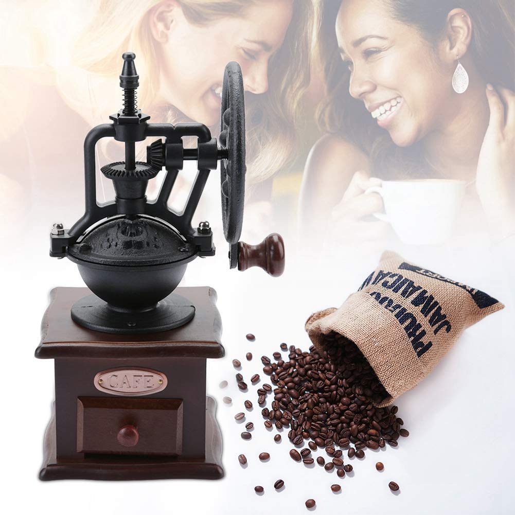 Premium Manual Coffee Grinder - Vintage Style Hand Crank Portable Wooden Coffee Bean Mill with Adjustable Grind, Side Handle & Built-in Beans Bowl | Perfect for Travel, Camping & Home Brewing