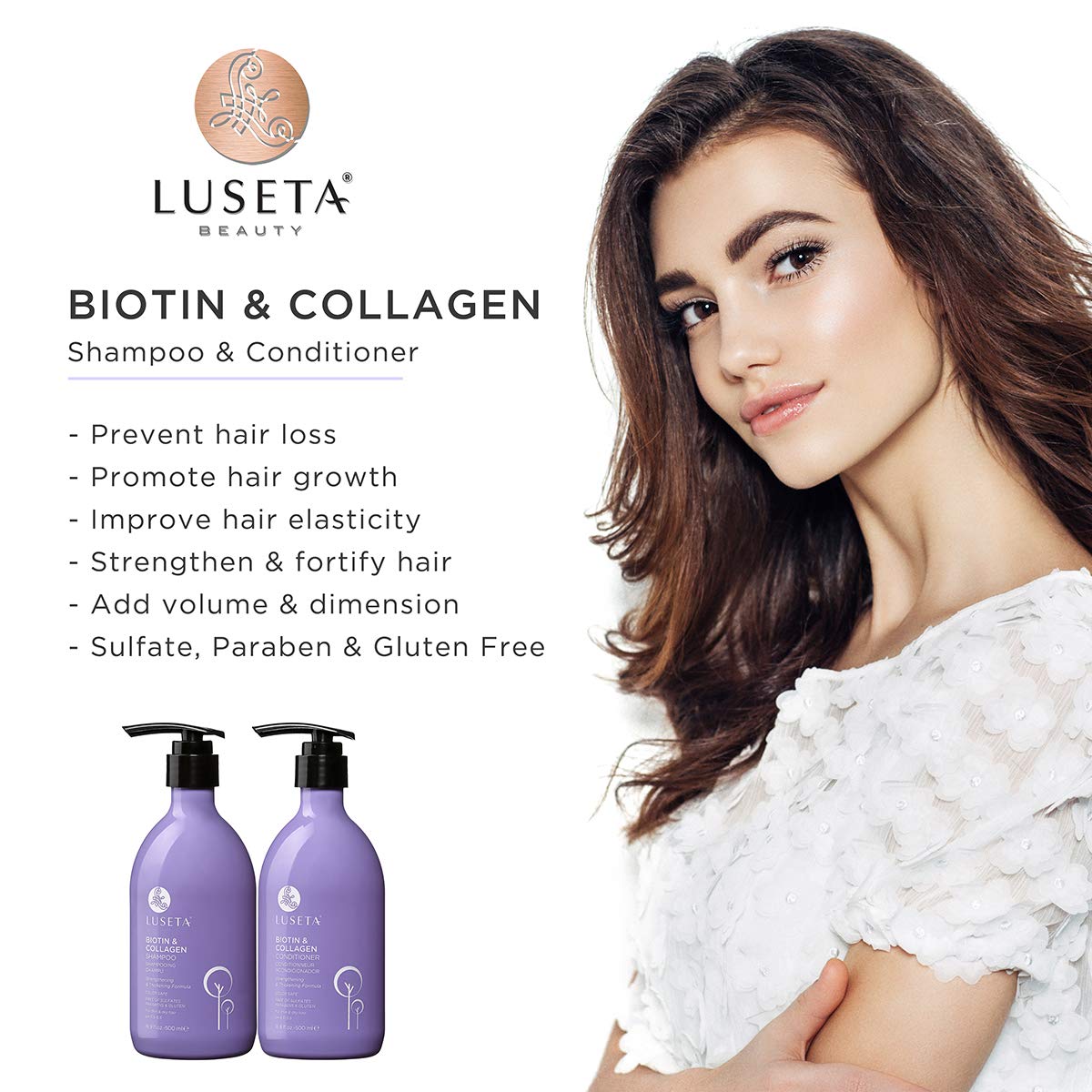 Luseta Biotin & Collagen Hair Conditioner for Hair Growth & Thickening - Argan Oil Infused to Repair Dry Damaged Hair - Sulfate Free, Paraben Free - 33.8oz for Daily Hair Care & Styling