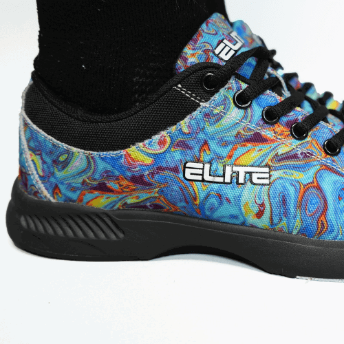 ELITE Women's Blue Swirl Bowling Shoes with Lace-Up Closure & Slide Soles for Right & Left Feet - Perfect for League Play, Tournaments & Casual Bowling Nights
