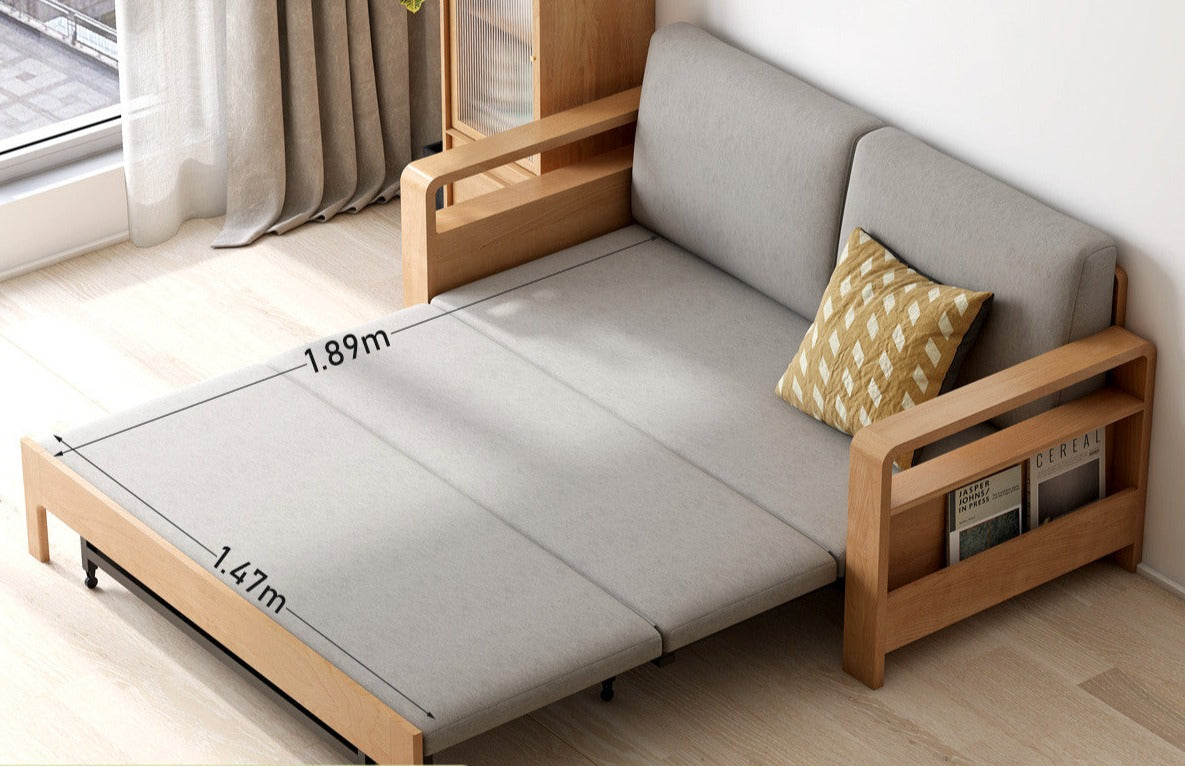 Solid Wood Sleeper Sofa - Beech & Oak Multi-Functional Convertible Sofa Bed for Living Room, Guest Room & Small Spaces