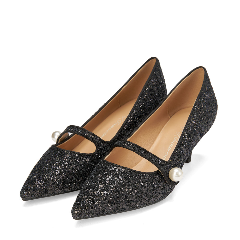 Yvonne Glitter Black High Heels for Women - Elegant Party Shoes with Sparkly Rhinestones - Perfect for Prom, Evening Events, and Special Occasions
