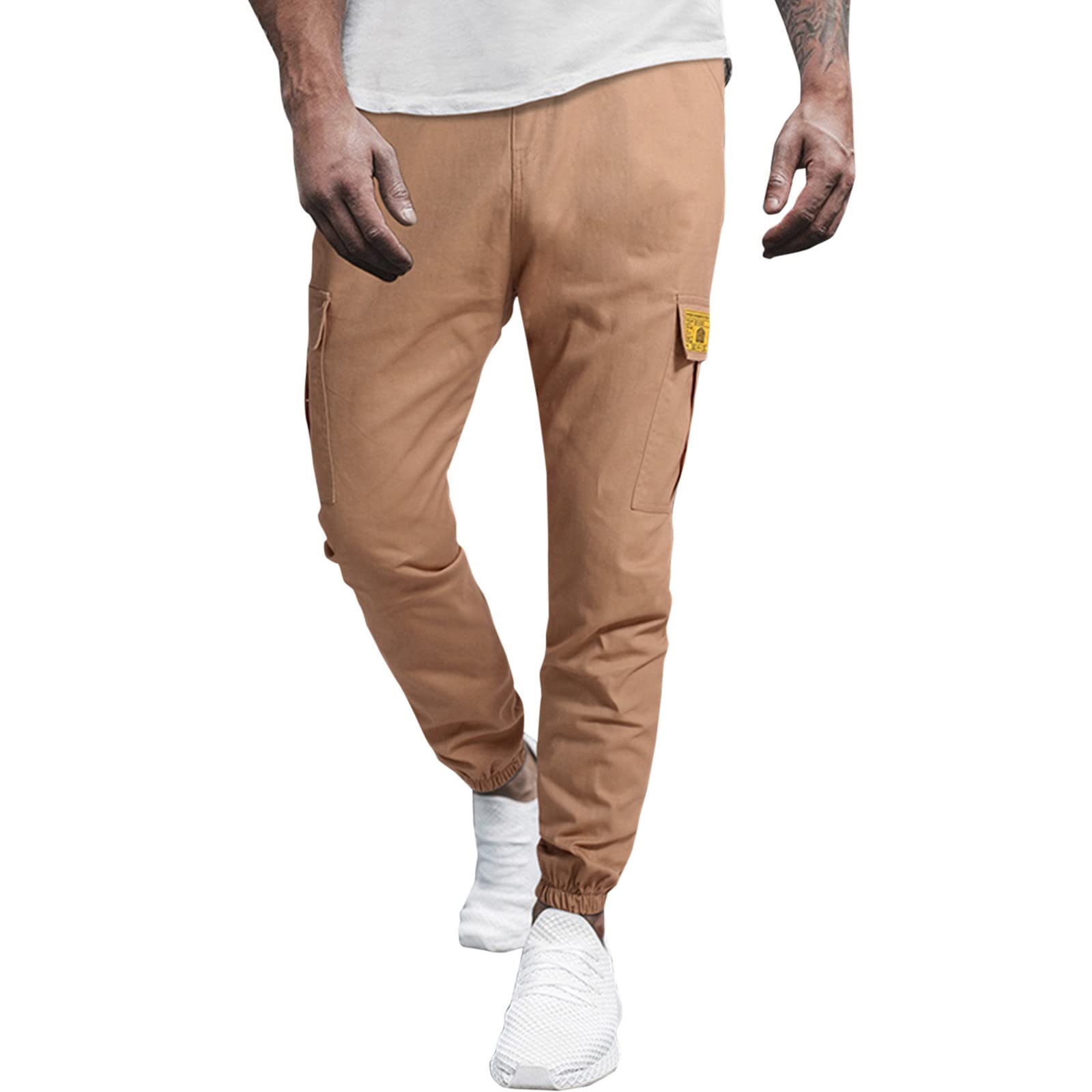 Men's Casual Cargo Jogger Pants - Solid Color Lace-Up Overalls for Autumn & Winter | Comfortable Athletic Sports Pants for Running, Workout & Outdoor Activities