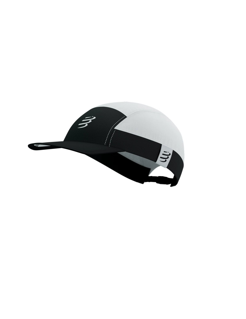 Compressport Unisex 5-Panel Lightweight Running Cap - White & Black for Men & Women - Perfect for Jogging, Hiking & Outdoor Sports
