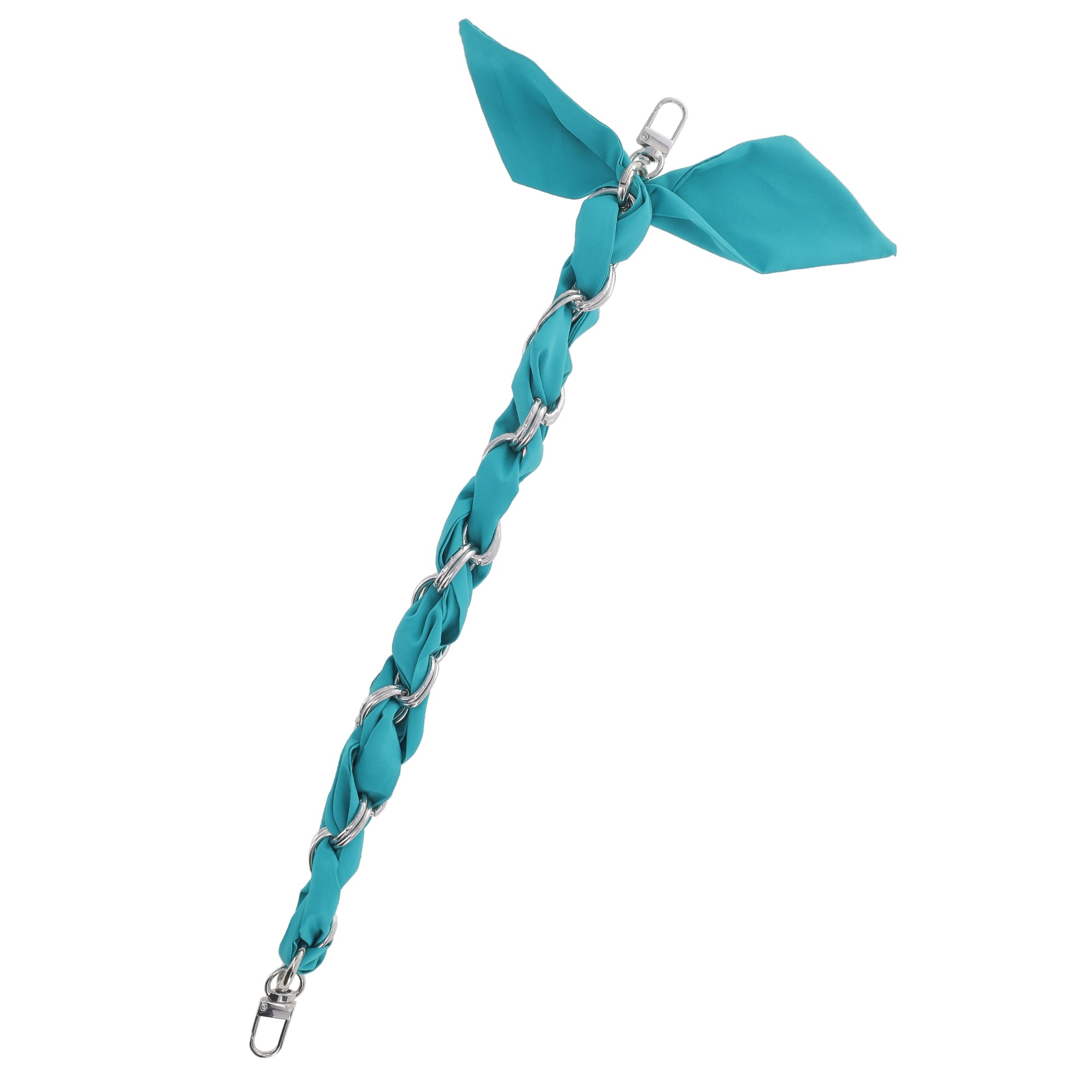 Luxury Silver Chain Wrist Strap with Turquoise Silk Satin Scarf for 18-25mm Canes - Elegant Walking Cane Accessory for Women & Men, Perfect for Weddings, Parties, and Formal Events
