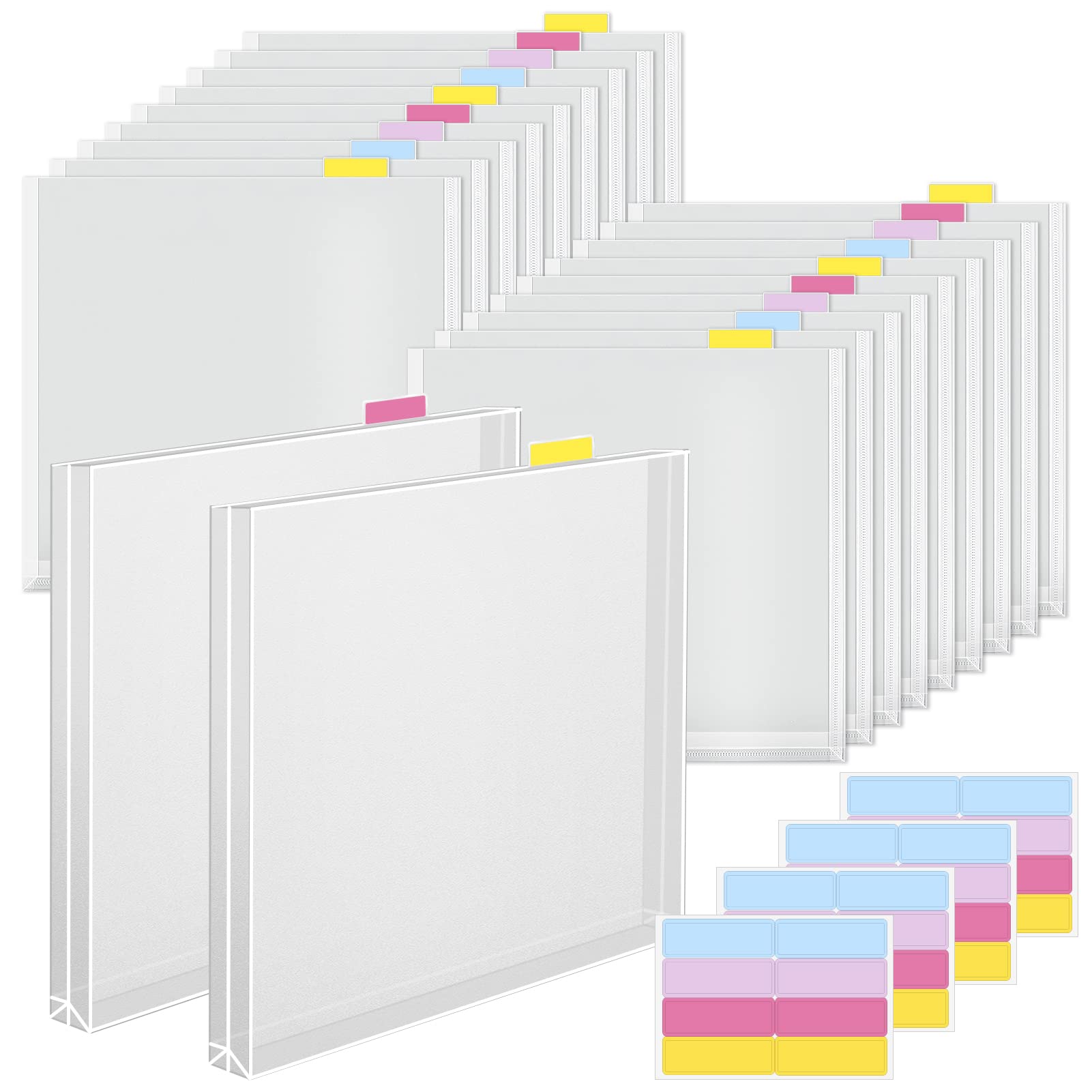 Caydo 20-Piece Clear 12x12 Scrapbook Paper Organizer with Tabs & Gusset Bottom - Perfect for Storing Scrapbook Paper, Vinyl Sheets, Cardstock & Craft Supplies - Ideal for Scrapbooking, Card Making & DIY Projects