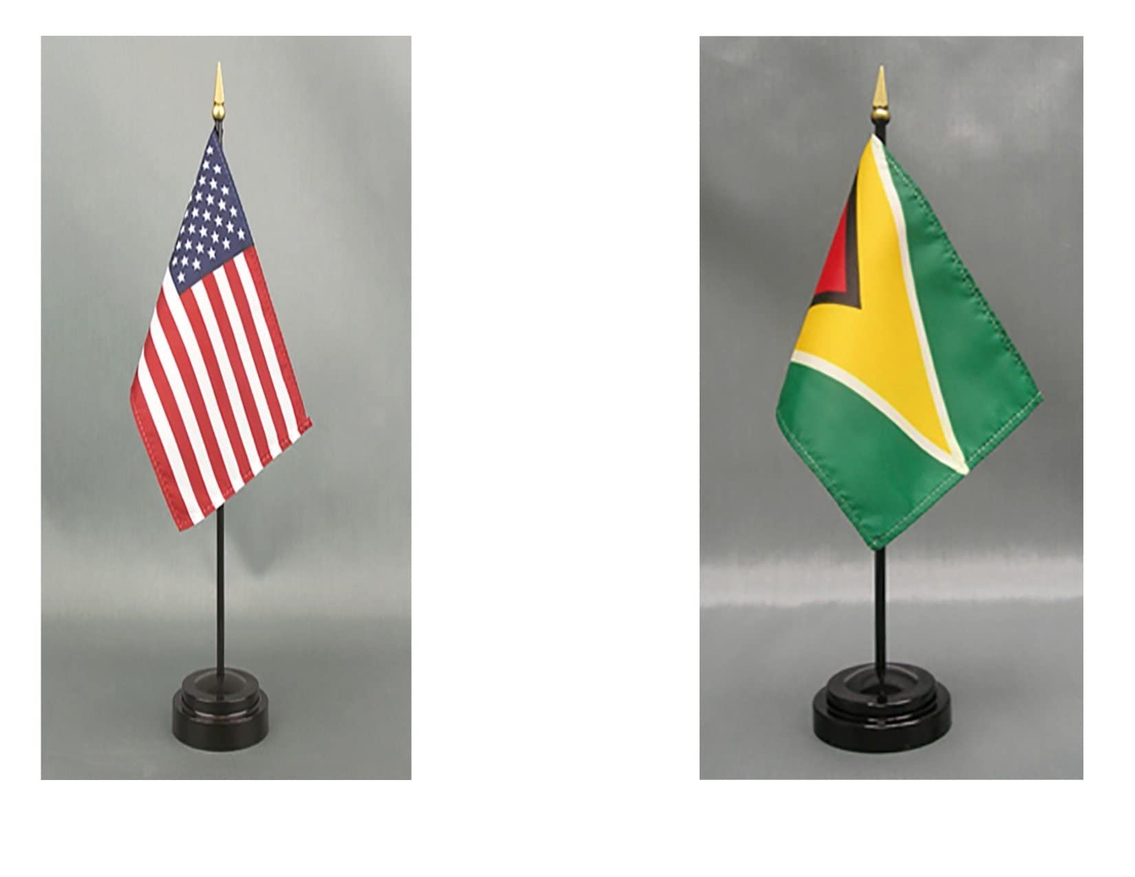 Guyana Desk Flag Set - 4x6 inch American Made Rayon Office Desk & Hand Waving Table Flags - Includes USA & Guyana Flags with 2 Stands - Perfect for Office Decor, International Events & Patriotic Displays