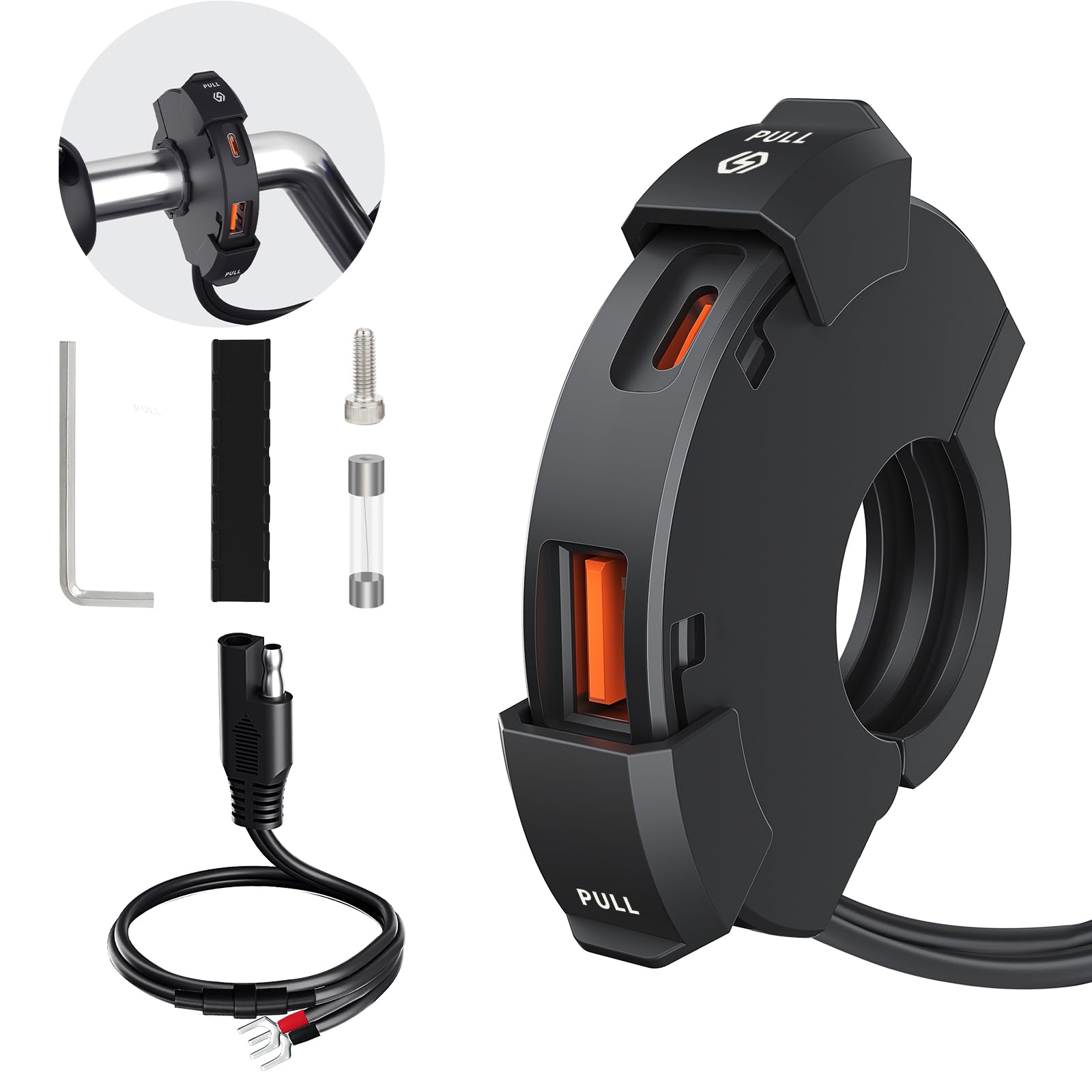 30W PD Fast Motorcycle Phone Charger with Type-C & 18W USB Ports, IP65 Waterproof SAE to USB Adapter - Quick Charge for Phones & Tablets While Riding (Ideal for Harley, Honda, Yamaha & Adventure Bikes)