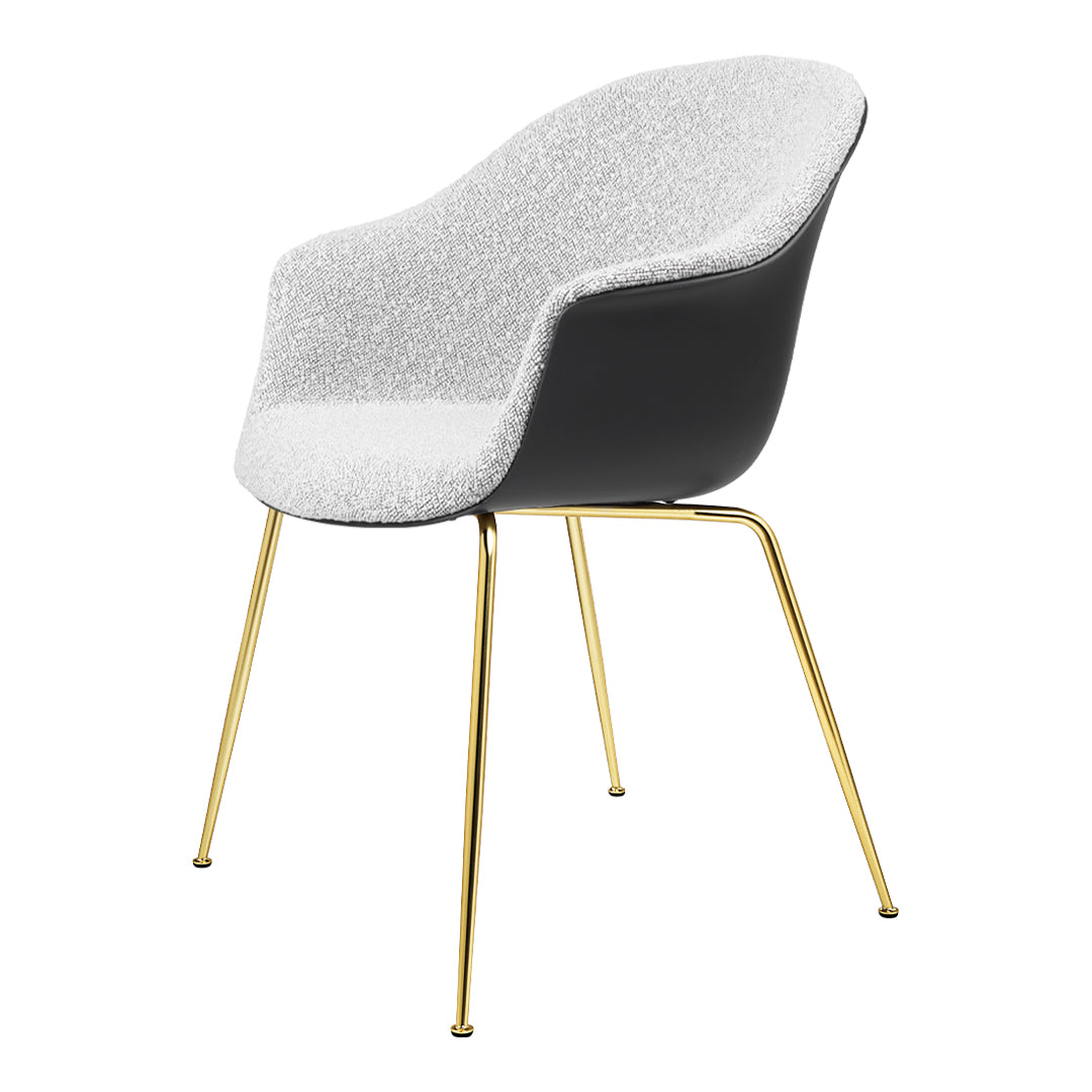 Bat Dining Chair with Brass Semi-Matte Conic Base & Front Upholstery - Modern Kitchen & Dining Room Seating for Home & Restaurant Use