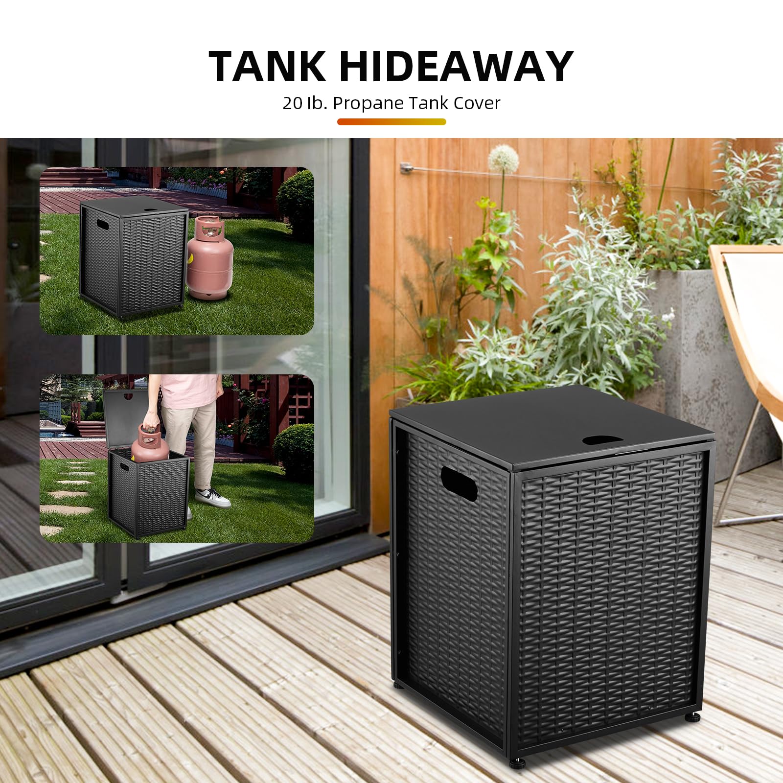 20 lbs Propane Tank Cover Table - Outdoor Gas Tank Storage Side Table with Storage Compartments | Dual Function Cover & Table for Fire Pit, Grill, Griddle, Stove | Perfect for Patio, Backyard, Camping & BBQ Parties