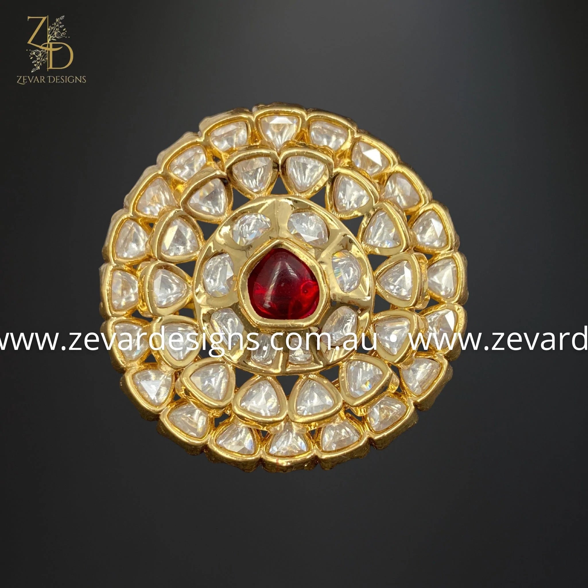 Exquisite Designer Kundan Polki Ring with Genuine Ruby - Elegant Jewelry for Weddings, Parties & Special Occasions