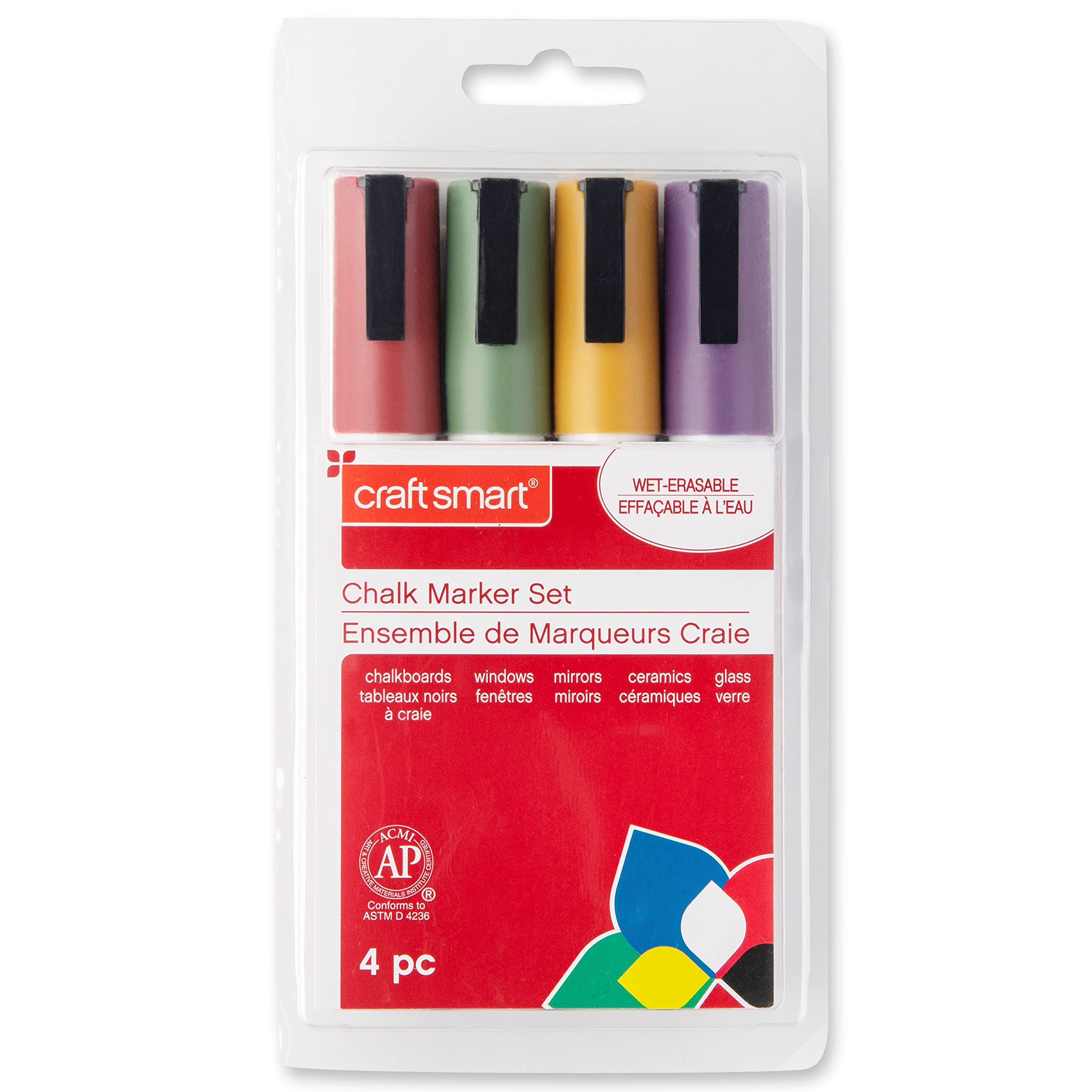 Vibrant Chalk Marker Set - 4 Pack Wet Erase Markers for Chalkboards, Windows & Signs | Craft Smart® Non-Toxic & Erasable | Perfect for Restaurants, Classrooms & DIY Crafts
