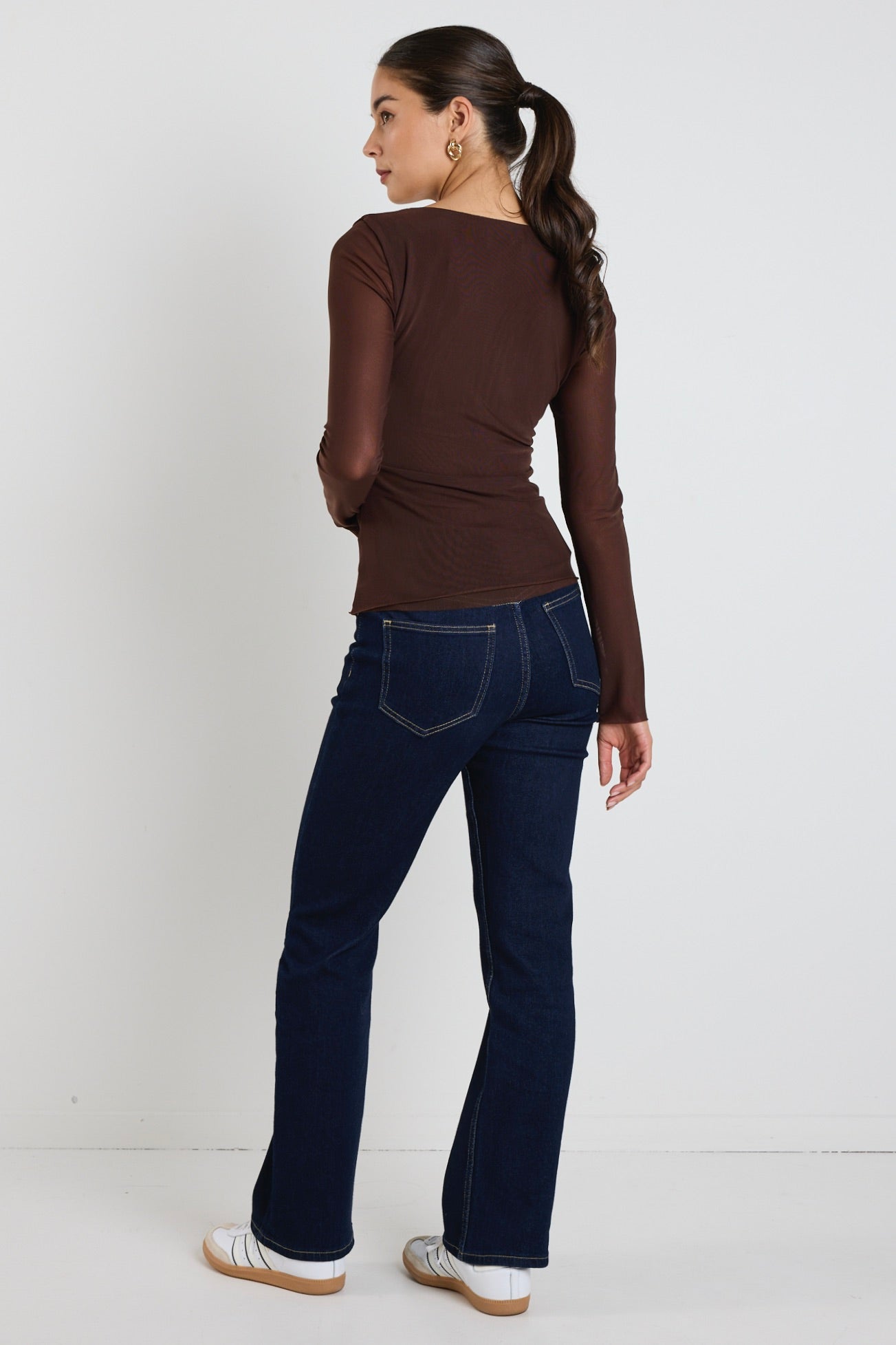 Bravo Chocolate Mesh Long Sleeve T-Shirt for Women - Breathable Fashion Top for Casual Wear, Layering & Night Out