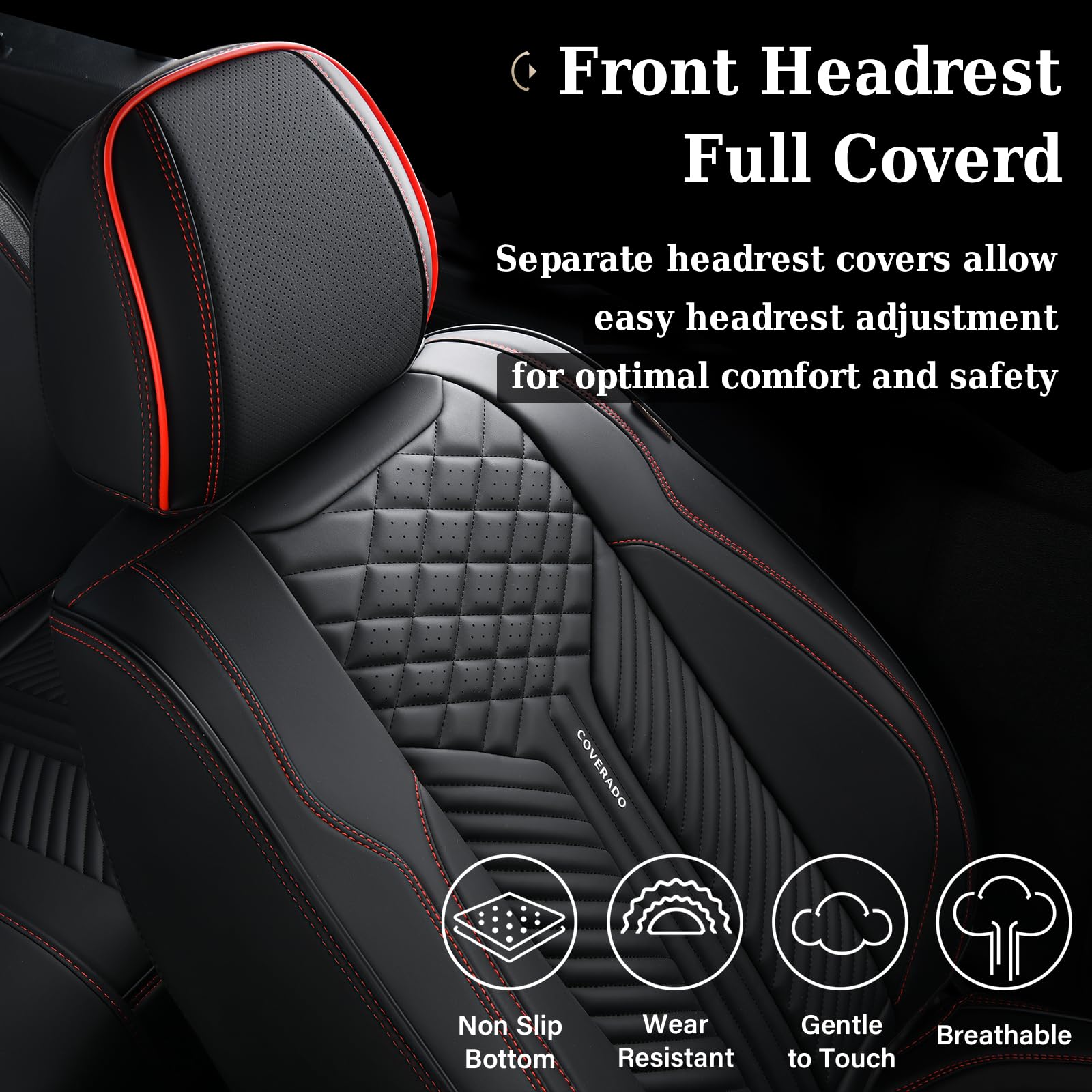 Premium Waterproof Car Seat Covers 2-Pack - Luxury Leather Front & Rear Seat Protectors for Most Vehicles (Black) | Durable Auto Seat Cushions for Daily Commute, Road Trips & Family Protection