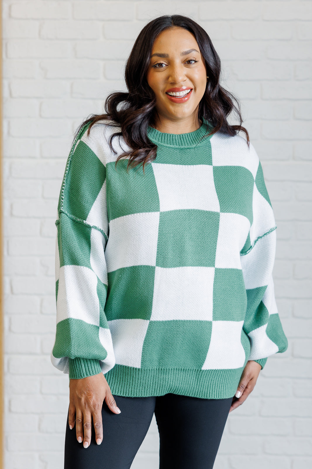 Stylish Green Checkered Sweater for Women | Trendy Oversized Knit Pullover | Perfect for Fall Fashion, Casual Outfits & Cozy Winter Layering