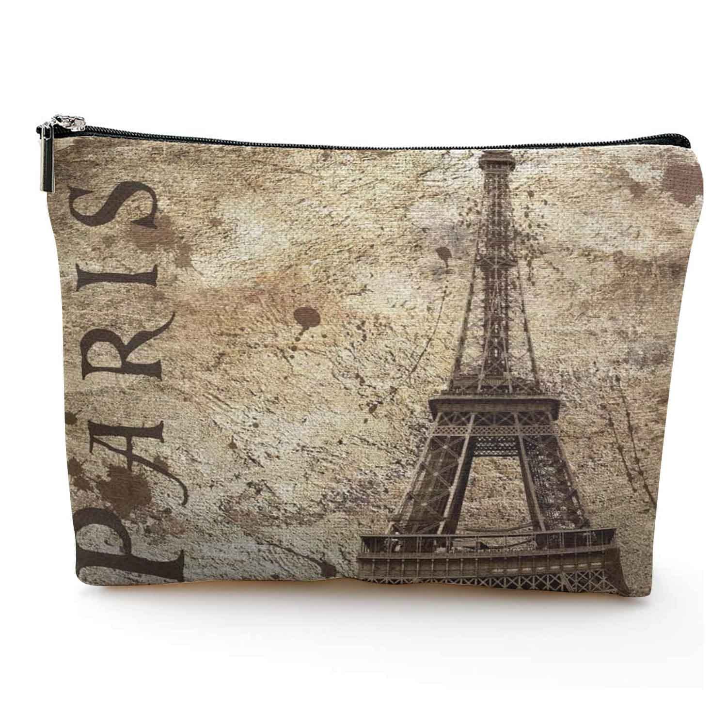 Large Travel Makeup Bag for Women - Waterproof Cosmetic Organizer & Toiletry Bag (7x10in) with 3D Paris Eiffel Tower Design - Perfect for Vacation, Gym, and Daily Use