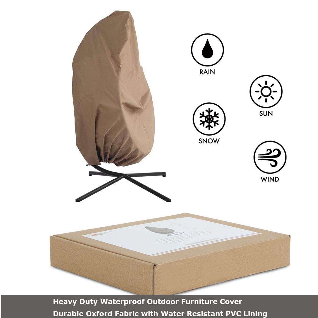 Outdoor Hanging Egg Chair Swing with UV-Resistant Cushions & Aluminum Frame - 350lb Capacity Patio Hammock for Backyard, Balcony, Garden - Perfect for Relaxing & Reading (Brown with Protective Cover)