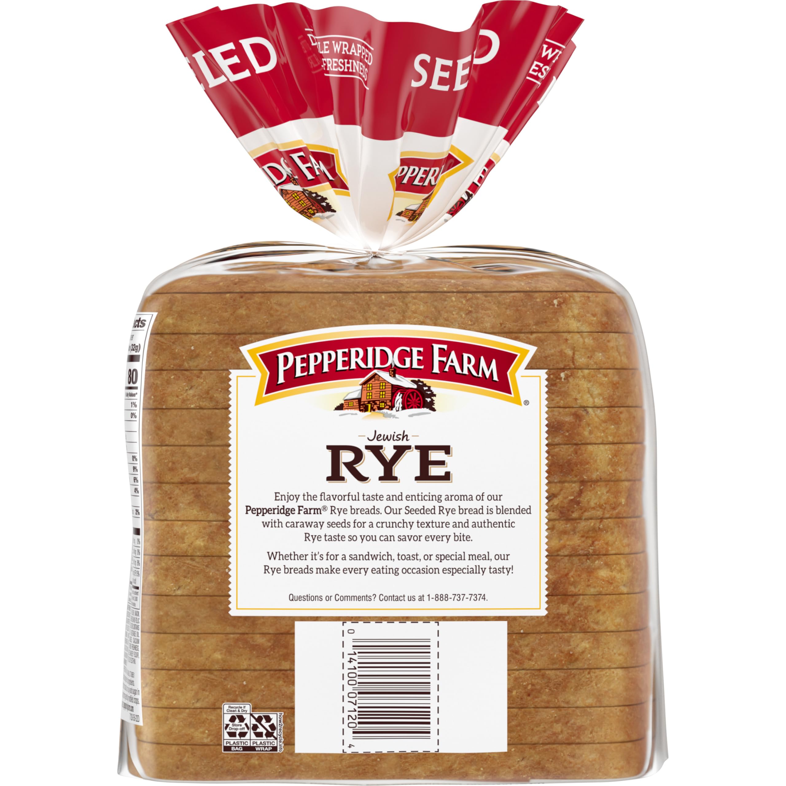 Pepperidge Farm Seeded Jewish Rye Bread - 16 Oz (1 lb) Fresh Bakery Loaf for Sandwiches & Deli Meals