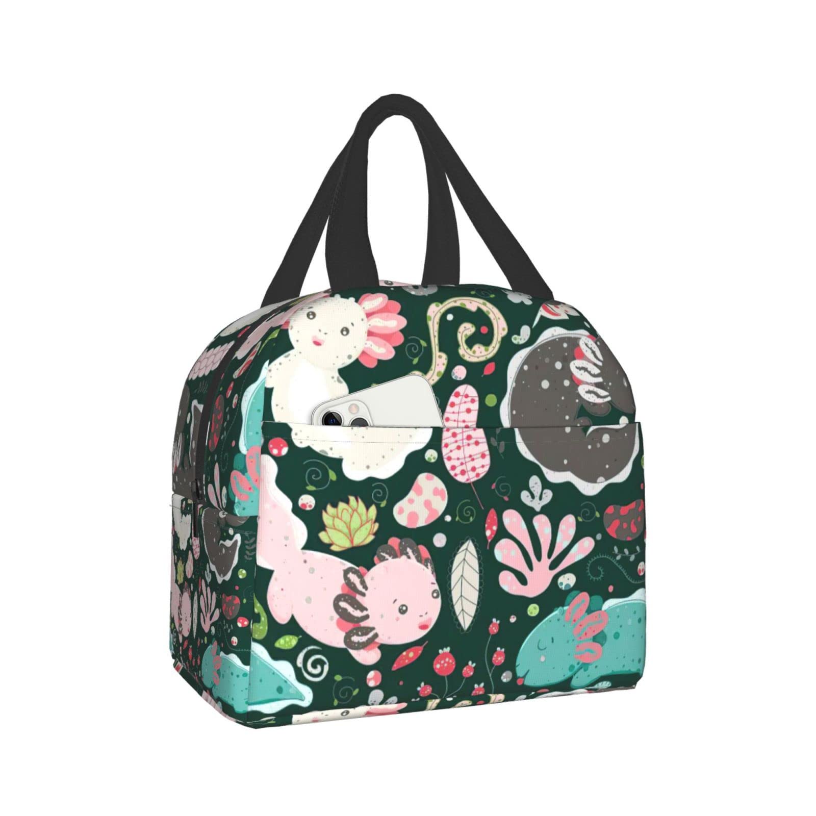 SHAMZBEST Insulated Lunch Bags for Adults & Kids - Durable Axolotl Printed Tote Cooler Bag with Large Capacity - Perfect for School, Work, Picnics & Outdoor Activities