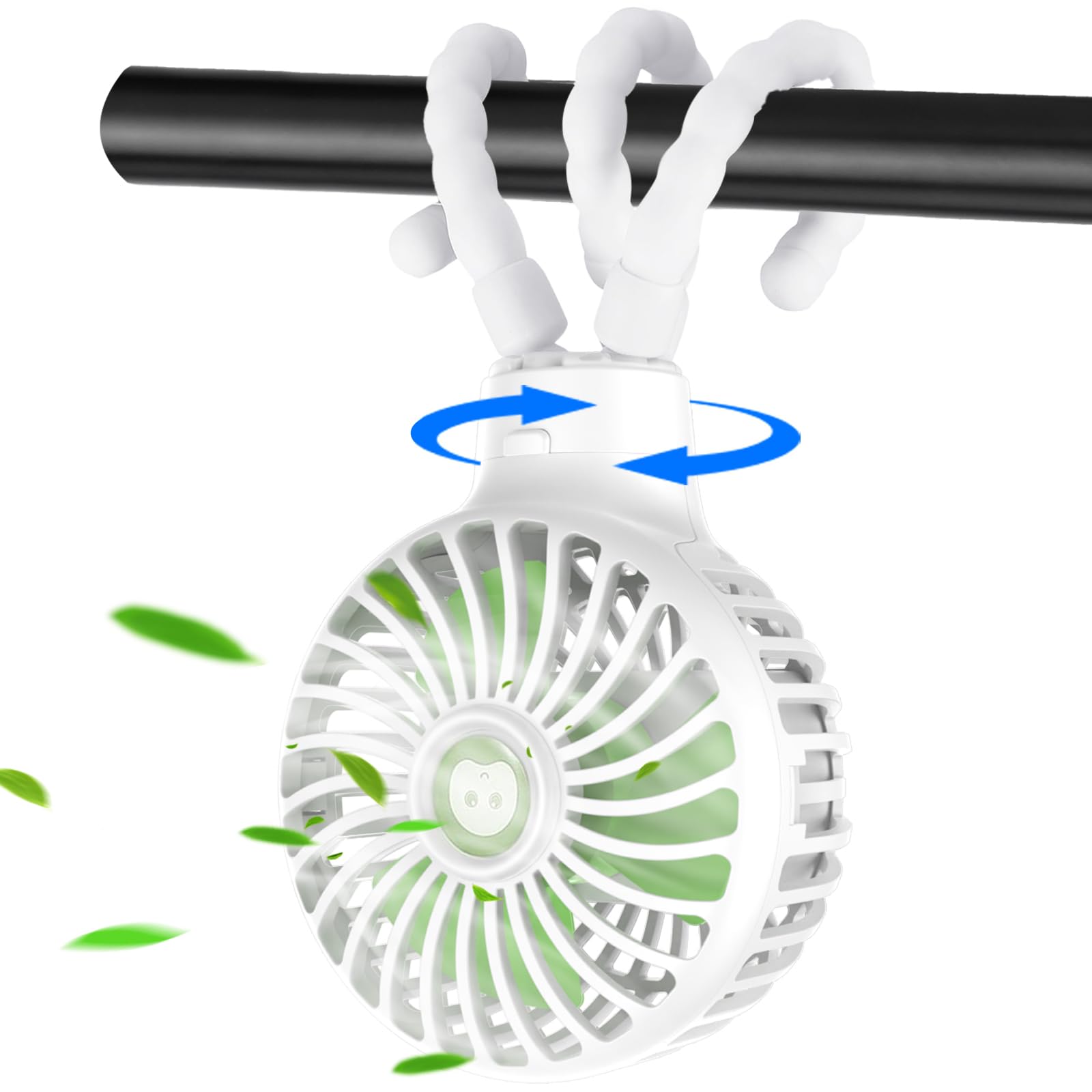Portable USB Stroller Fan - Mini Handheld Fan with Clip for Baby Stroller, Travel, Camping | Long-Lasting Battery Operated Personal Fan (White) - Perfect for Outdoor Activities, Hiking, and Hot Weather Use