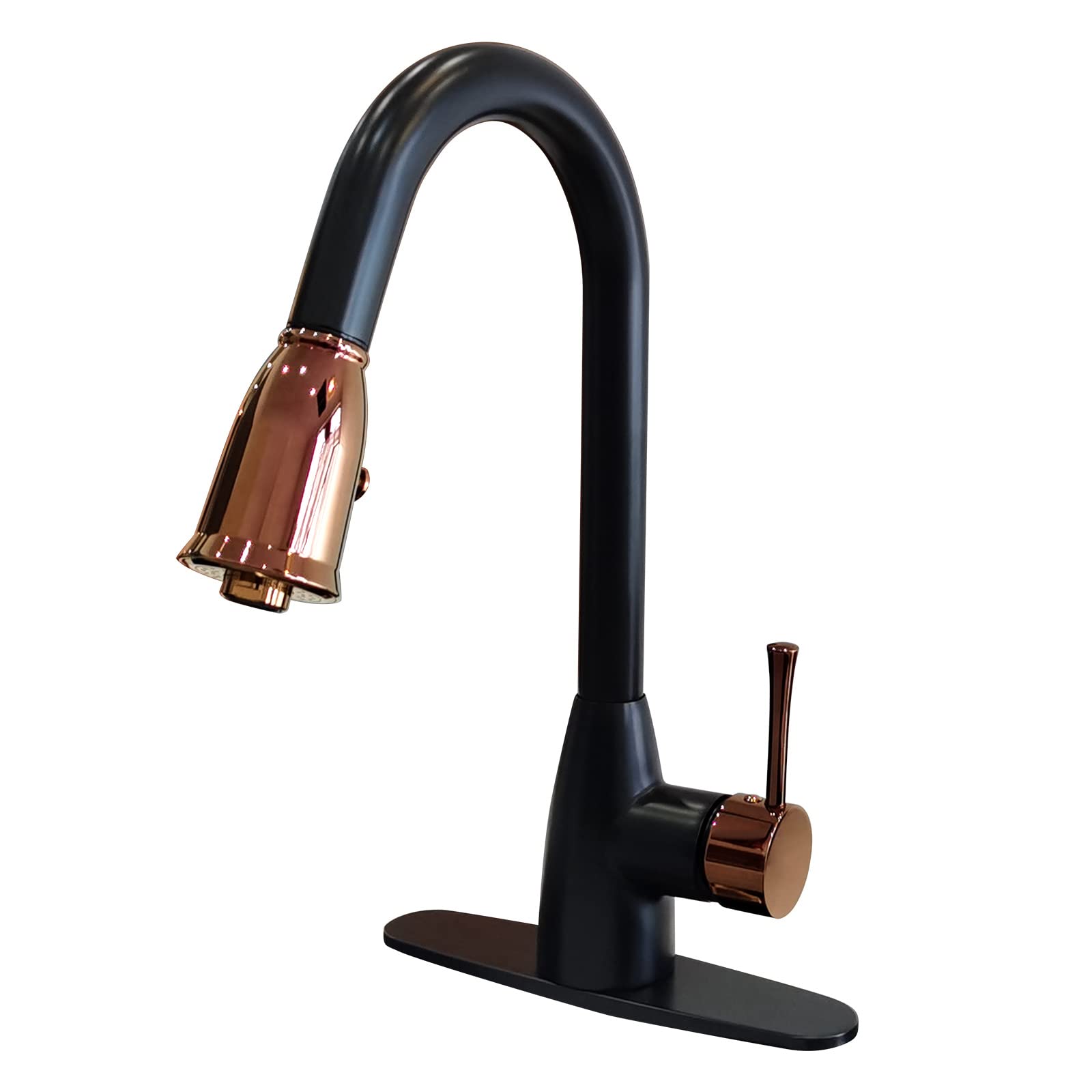 Akicon Matte Black & Rose Gold Pull Down Kitchen Faucet - Single Handle Deck Mount with Sprayer - 5 Year Warranty - Ideal for Modern Farmhouse & Contemporary Kitchen Renovations