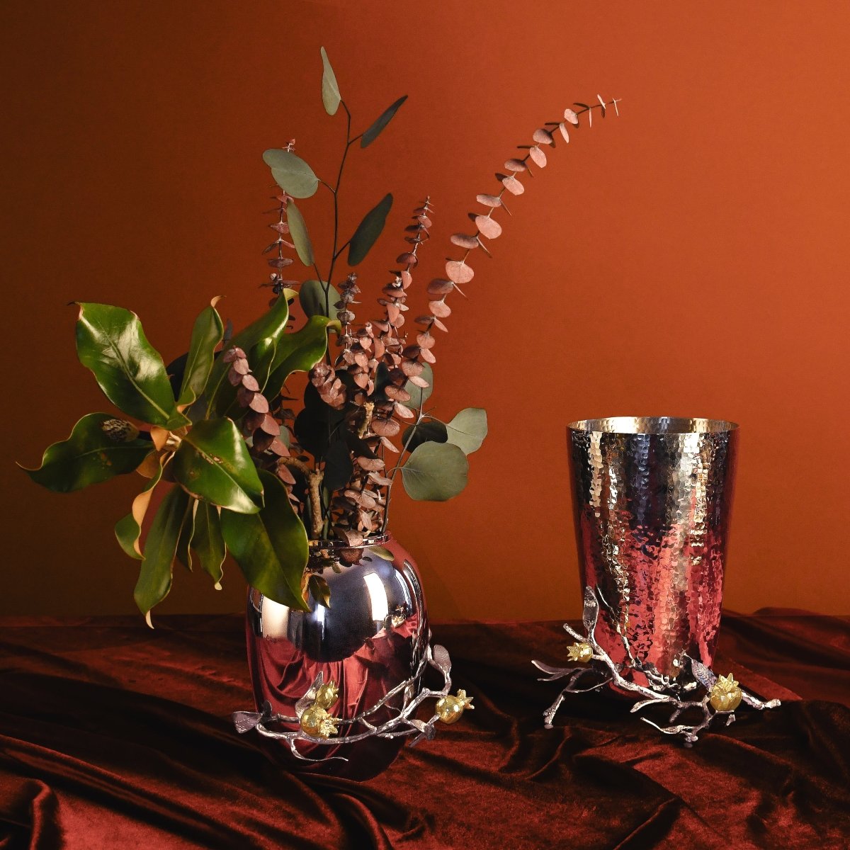Elegant Pomegranate Silver & Gold Vase - Handcrafted Home Decor for Wedding Centerpieces, Dining Table & Luxury Gift Giving