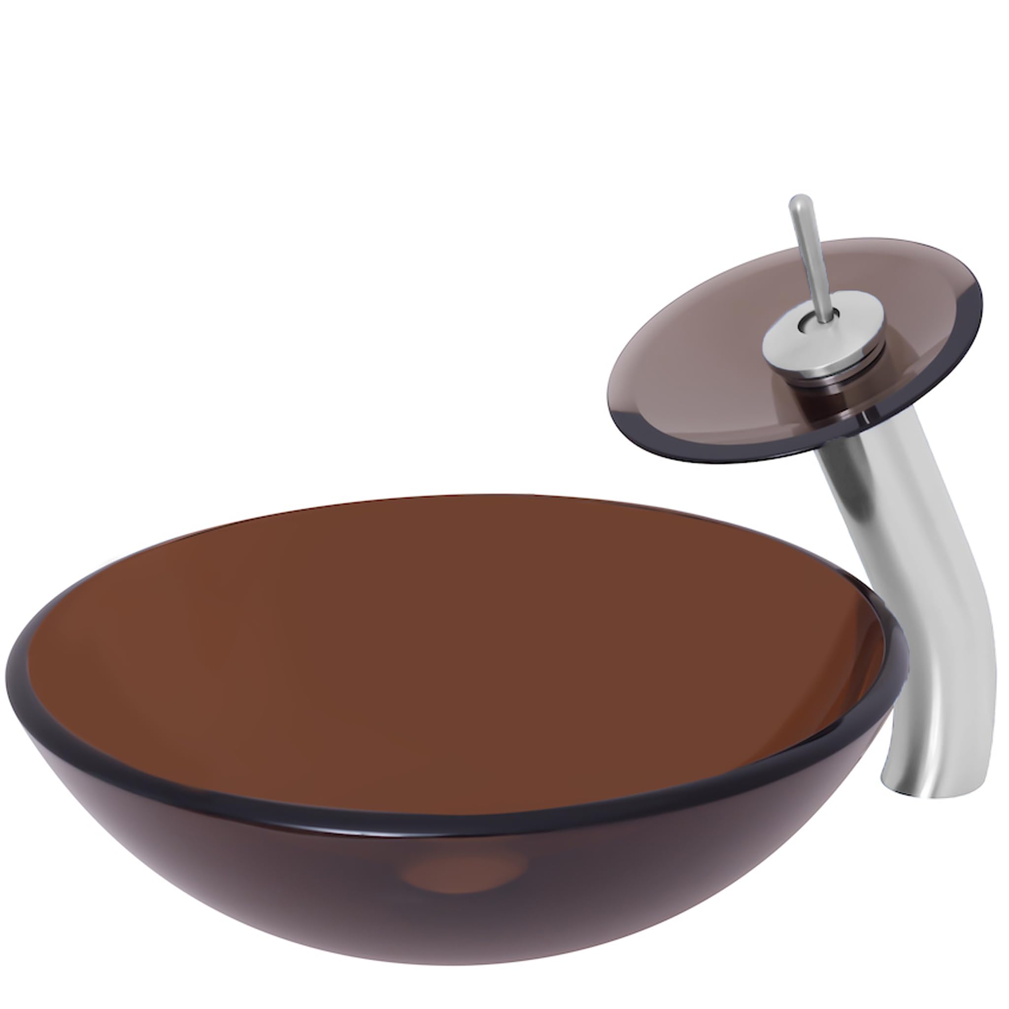 Novatto TY Glass Vessel Bathroom Sink Set - Brushed Nickel & Tea Glass Basin for Modern Vanity | Perfect for Bathroom Remodel, Powder Room Upgrade & Spa-Inspired Decor
