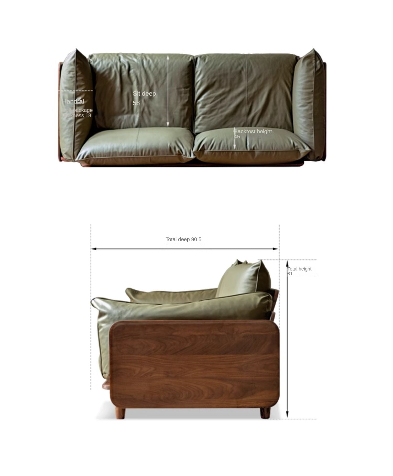 Premium Black Walnut Solid Wood Genuine Leather Sofa - Handcrafted Fabric Sofa for Living Room, Lounge & Office - Modern Comfort Furniture for Home Decor