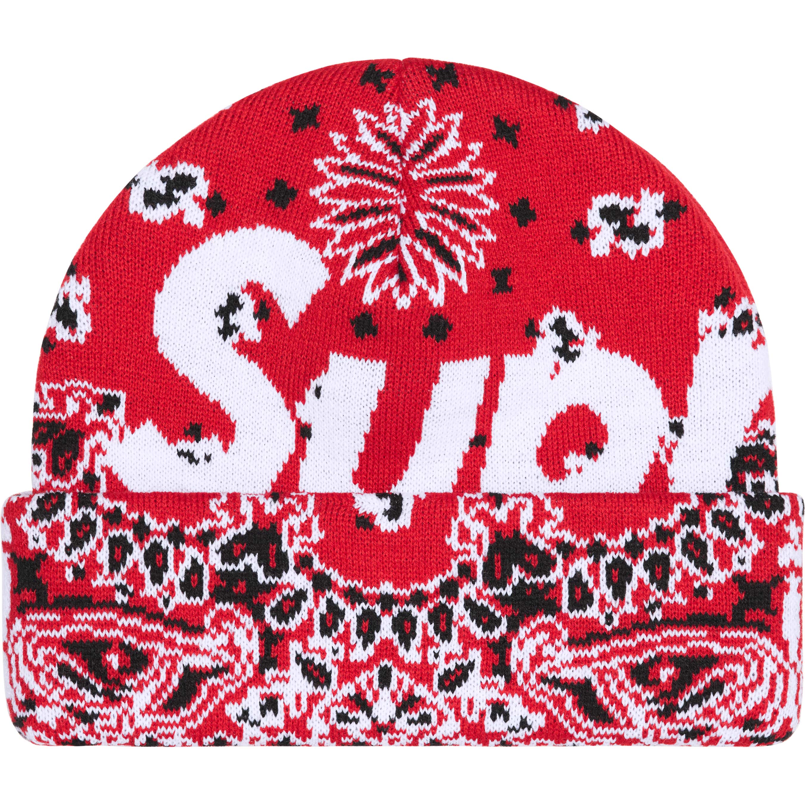 Supreme Big Logo Beanie - Red Bandana Design Winter Hat for Men & Women - Perfect for Cold Weather, Streetwear Fashion & Outdoor Activities