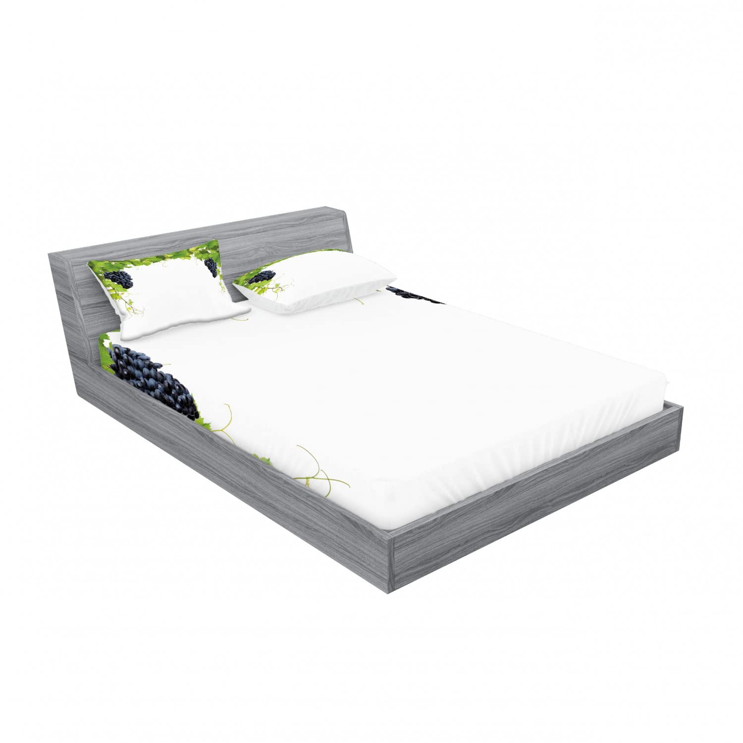 Ambesonne 2-Pack Queen Size Fitted Sheet Set with 4 Pillow Shams - Wine Leaves in Village Pattern Green Black Bedding Decor for Master Bedroom & Guest Room - Soft Wrinkle-Resistant Microfiber Sheets for Comfortable Sleep