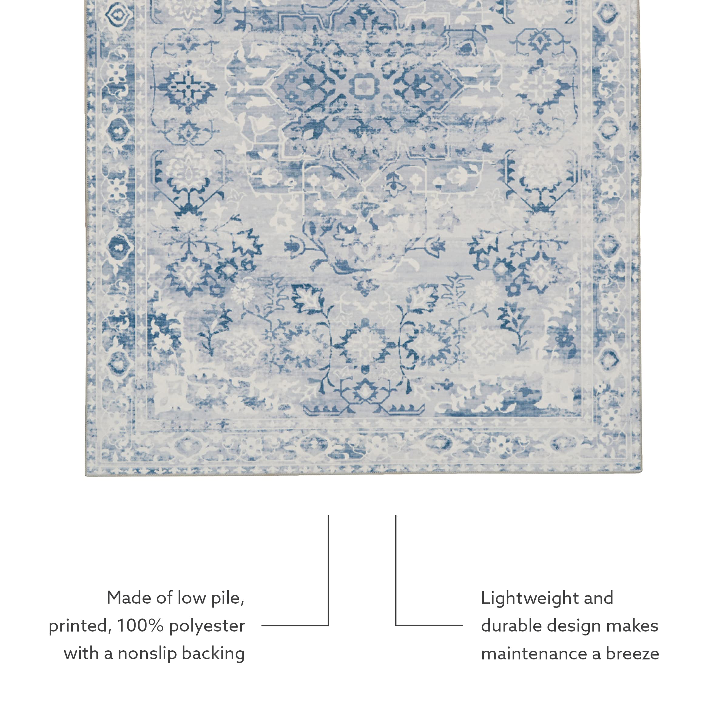 Linon Home Decor Washable Area Rug 5' x 7' - Grey & Ivory Klinch Pattern, Soft & Durable for Living Room, Bedroom, Office | Easy to Clean Indoor Floor Mat