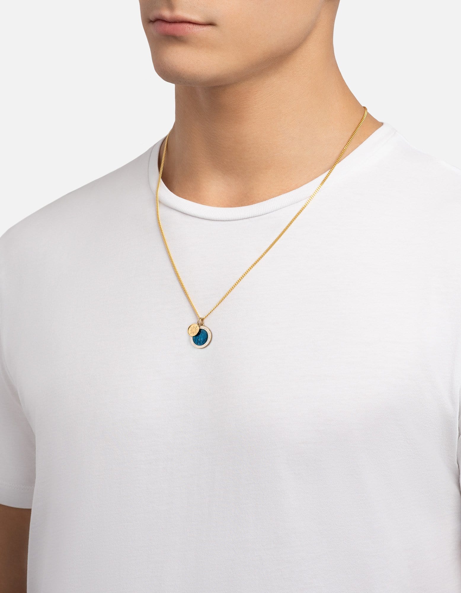 Saint Christopher Surf Necklace for Men - 18K Gold Plated Pendant with Caribbean Blue & White Wave Design - Perfect Beach Jewelry for Surfers, Swimmers & Ocean Lovers