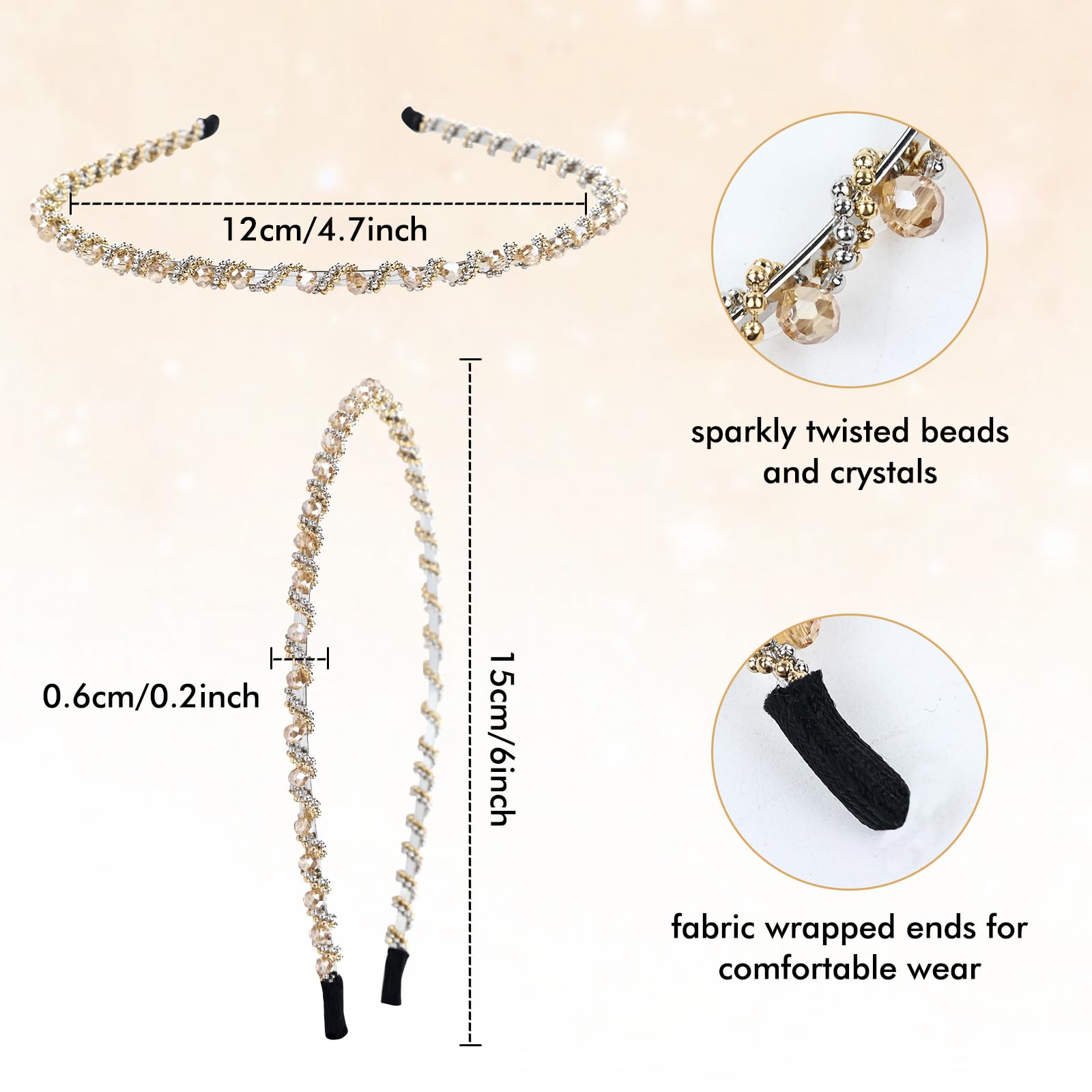 Sparkly Crystal Rhinestone Metal Thin Headbands for Women - 5 Pack Wedding, Party, Prom Hair Accessories - Elegant Hair Hoops for Girls & Teens - Perfect for Bridal, Birthday & Special Occasions